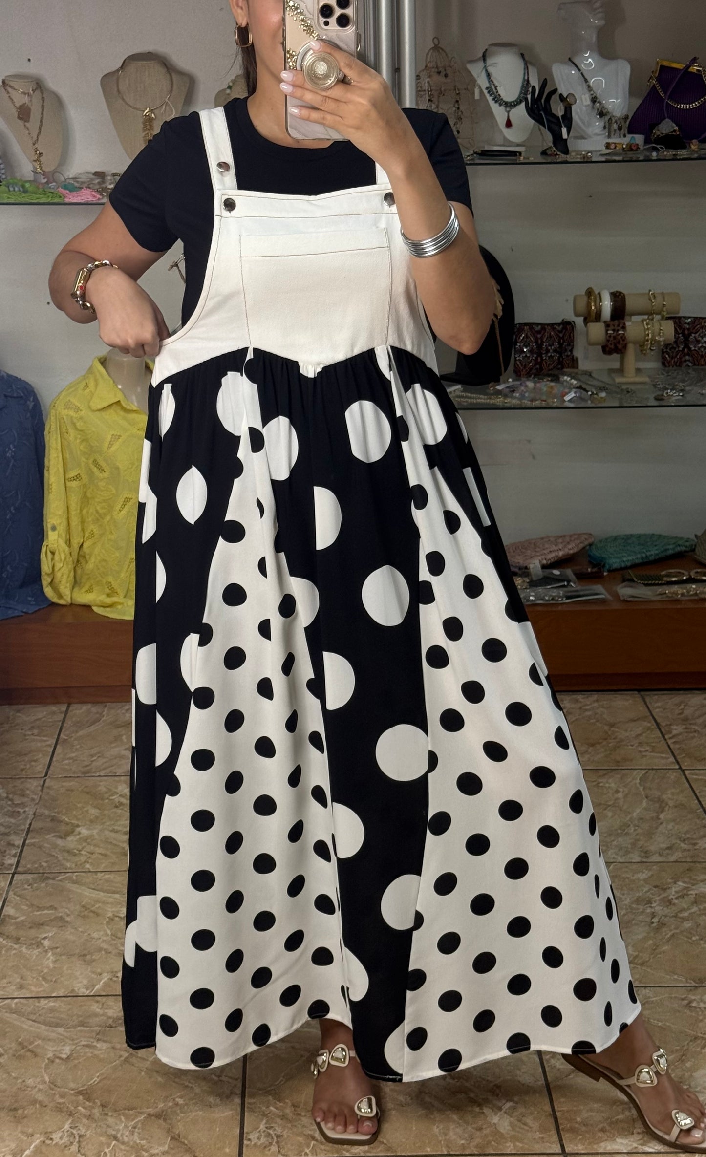 Black Mix Polkadot Overall Dress (REGULAR & PLUS) (TOP SOLD SEPARATELY)