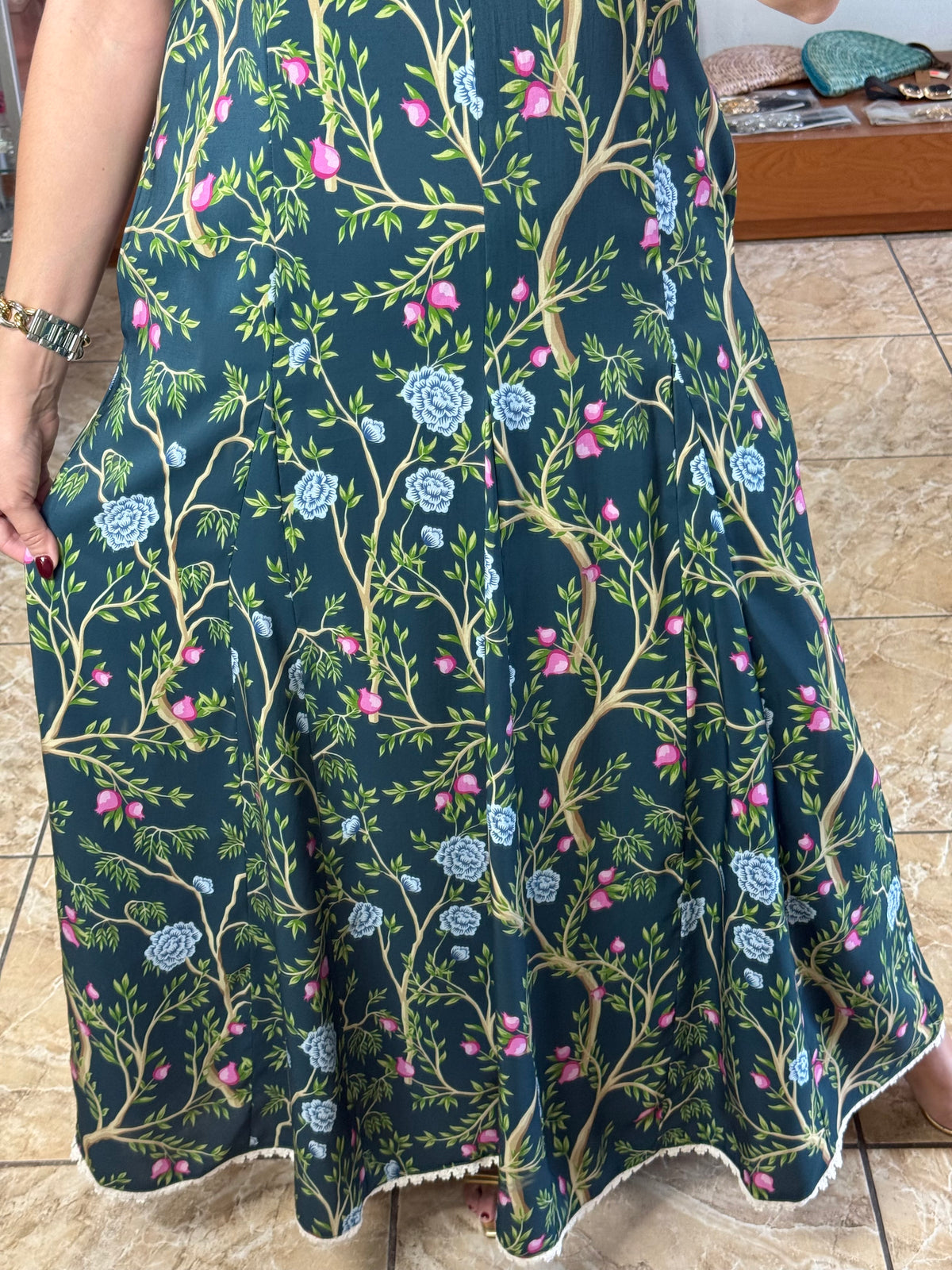 Halter Teal/Floral Maxi Dress