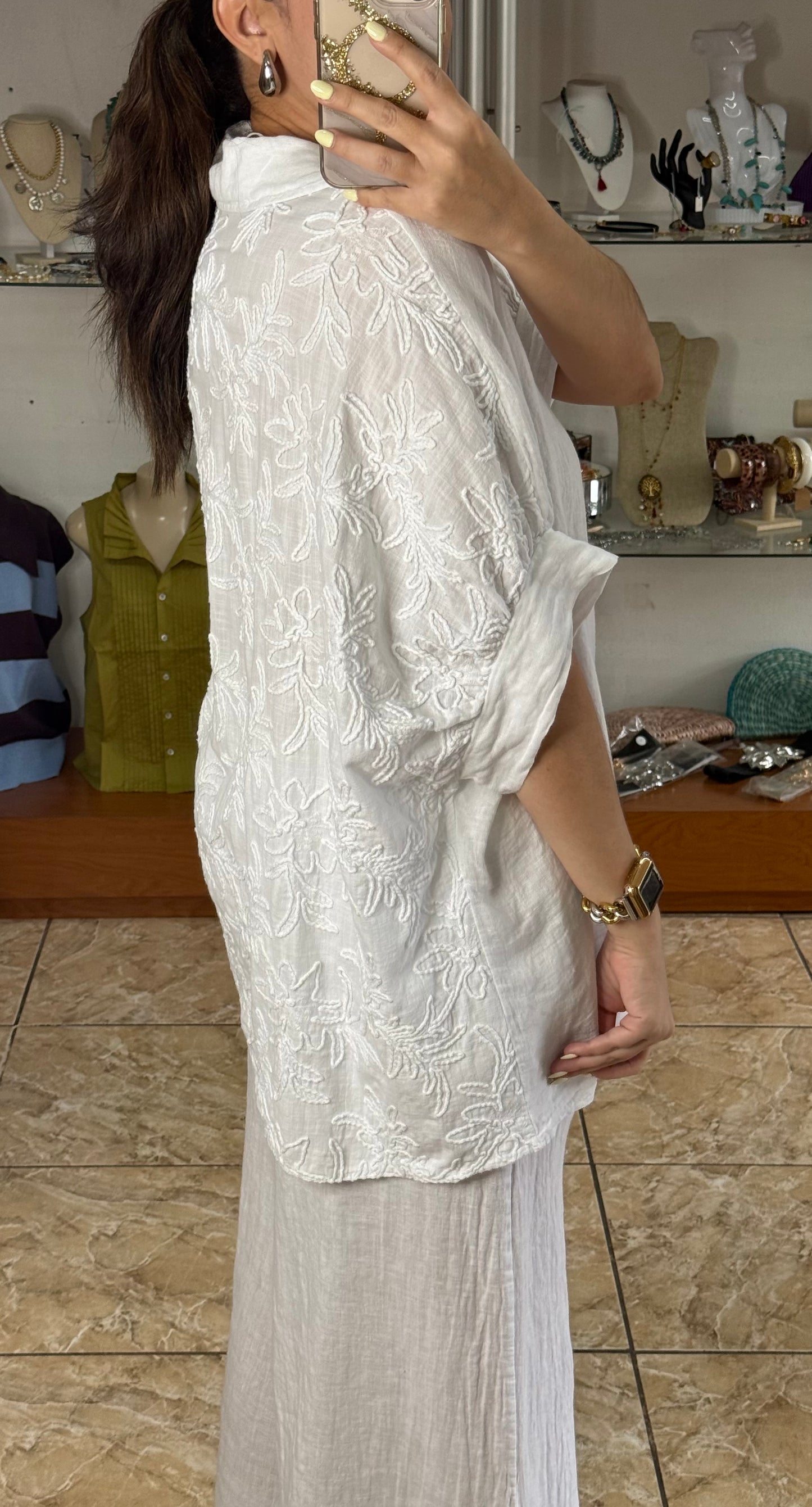 Linen/Cotton Embroidered Back Top (NO RETURNS OR EXCHANGE) (PANT SOLD SEPARATELY)