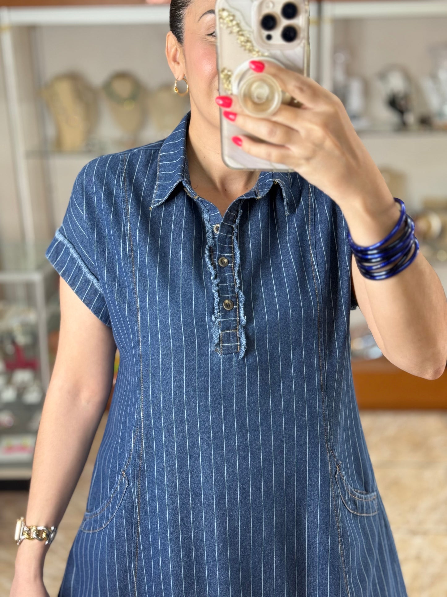 Pinstripe Denim Dress