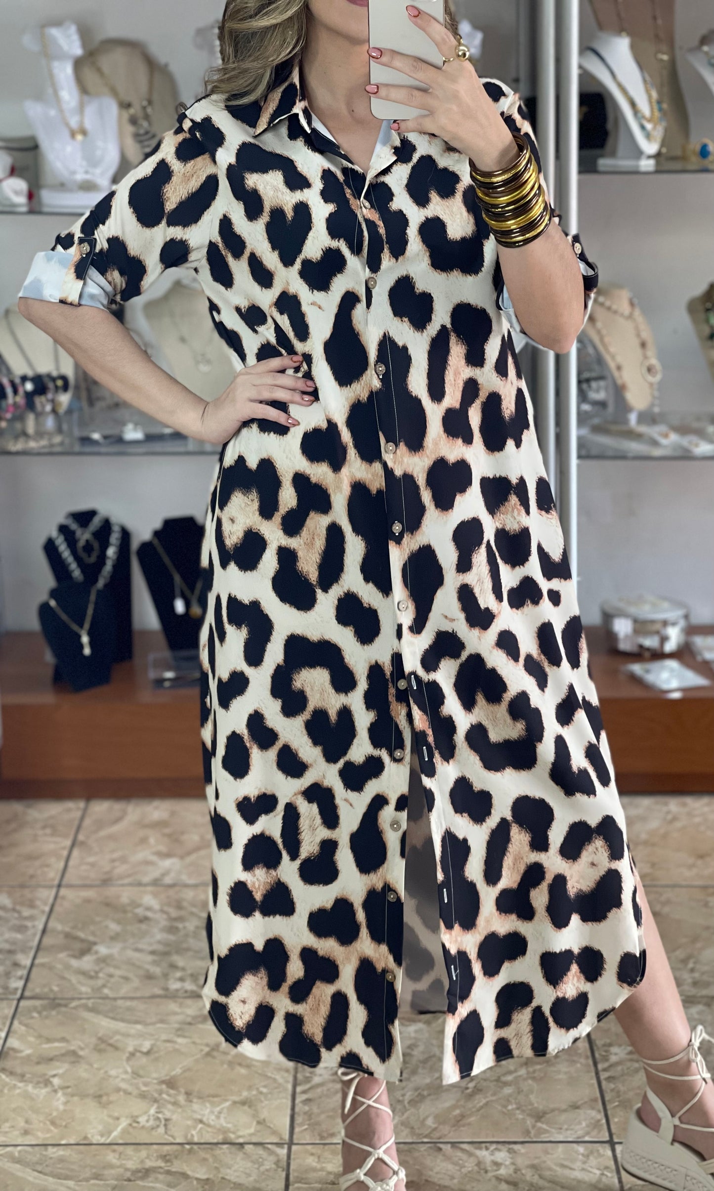 Button Down Leopard Maxi Dress