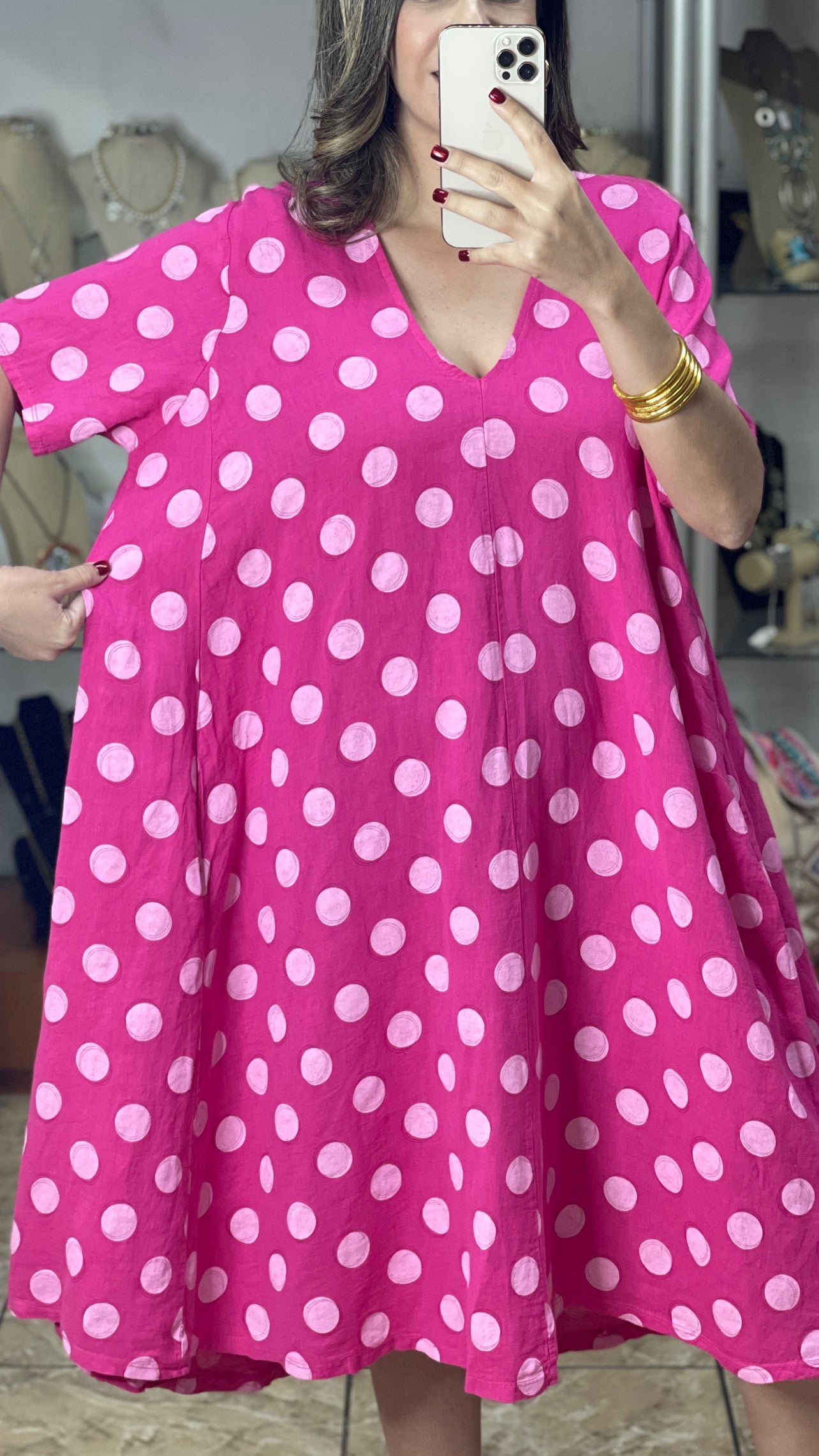 Polkadots OS Midi Dress