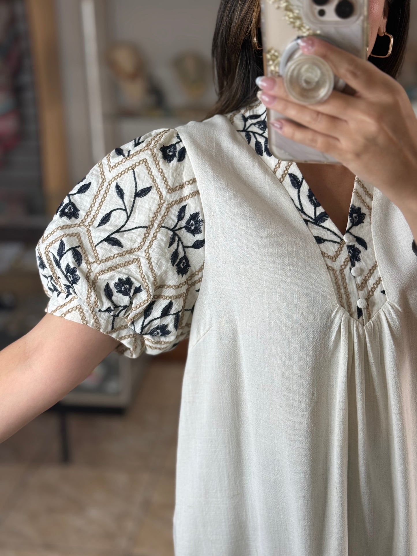 Embroidered Sleeves Cream Top