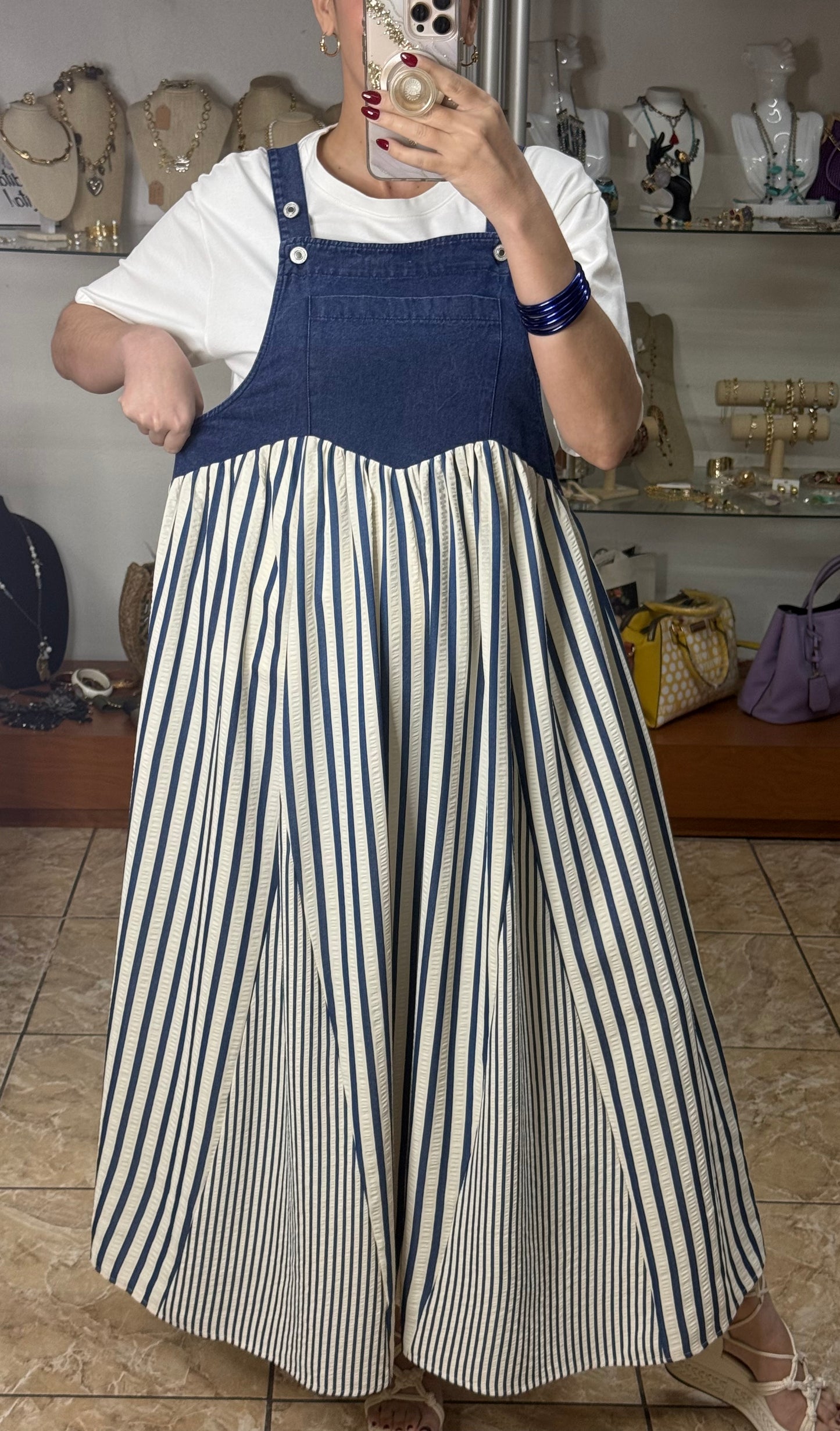 Stripes Denim Overall Dress (Top Not Included)