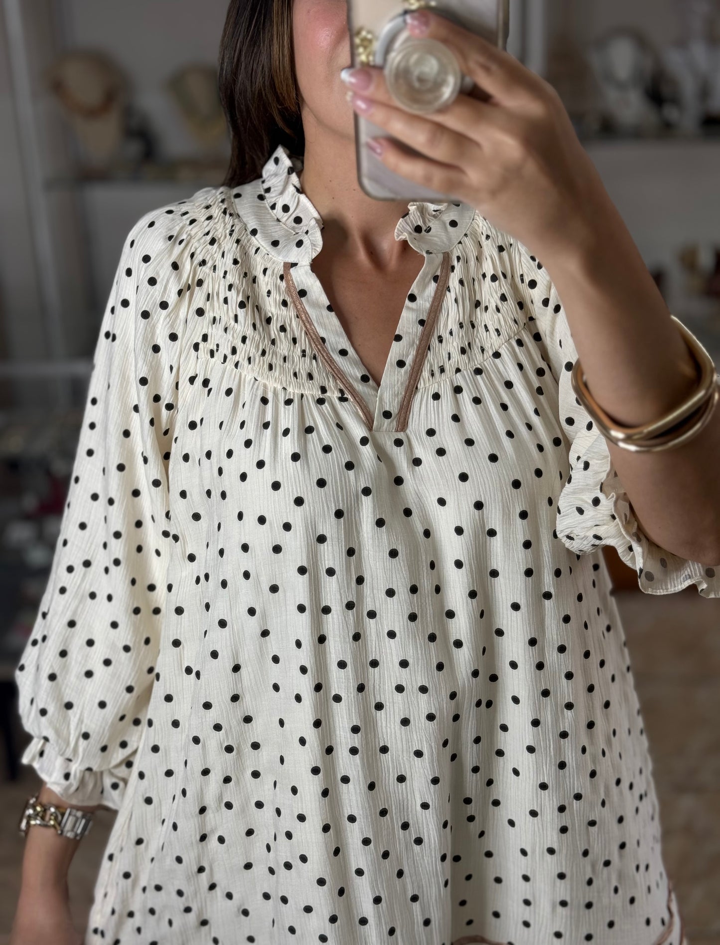Ecru/Black Polkadot Mini Dress