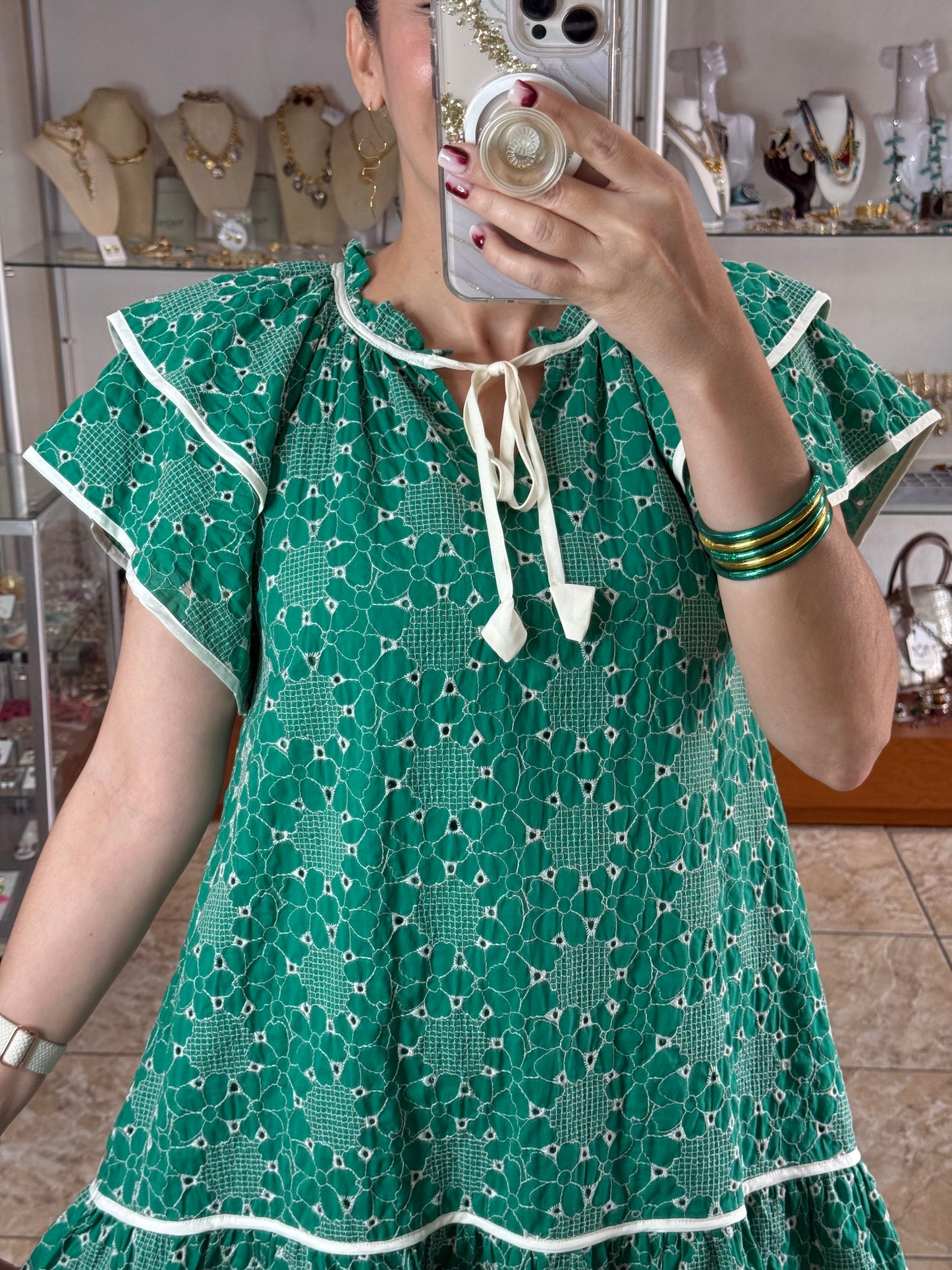 Green Embroidered Doll Dress