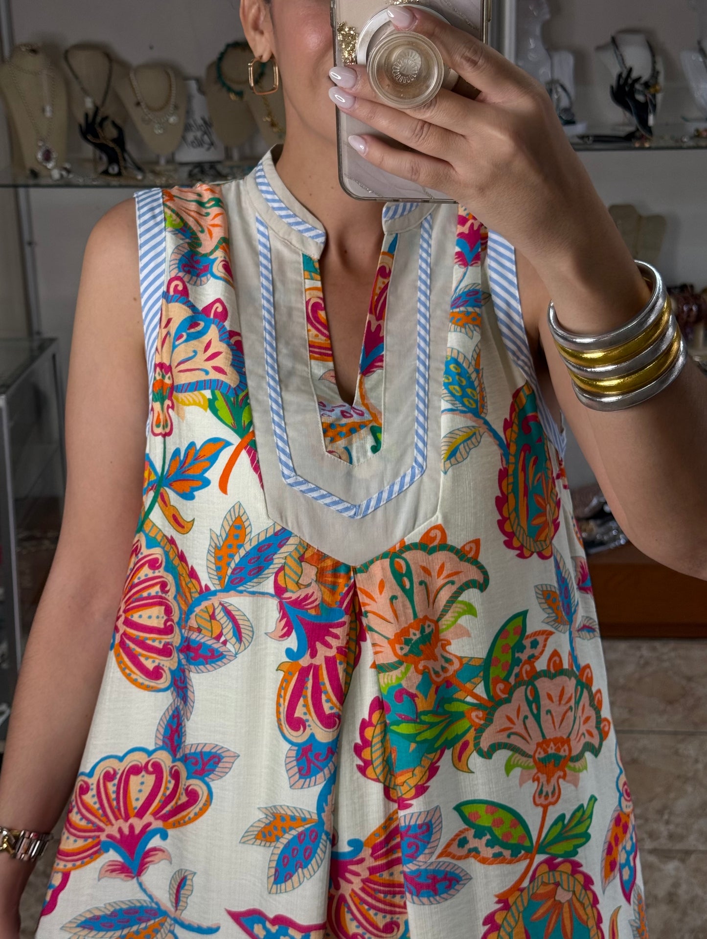 Paisley Floral Sleeveless Midi Dress