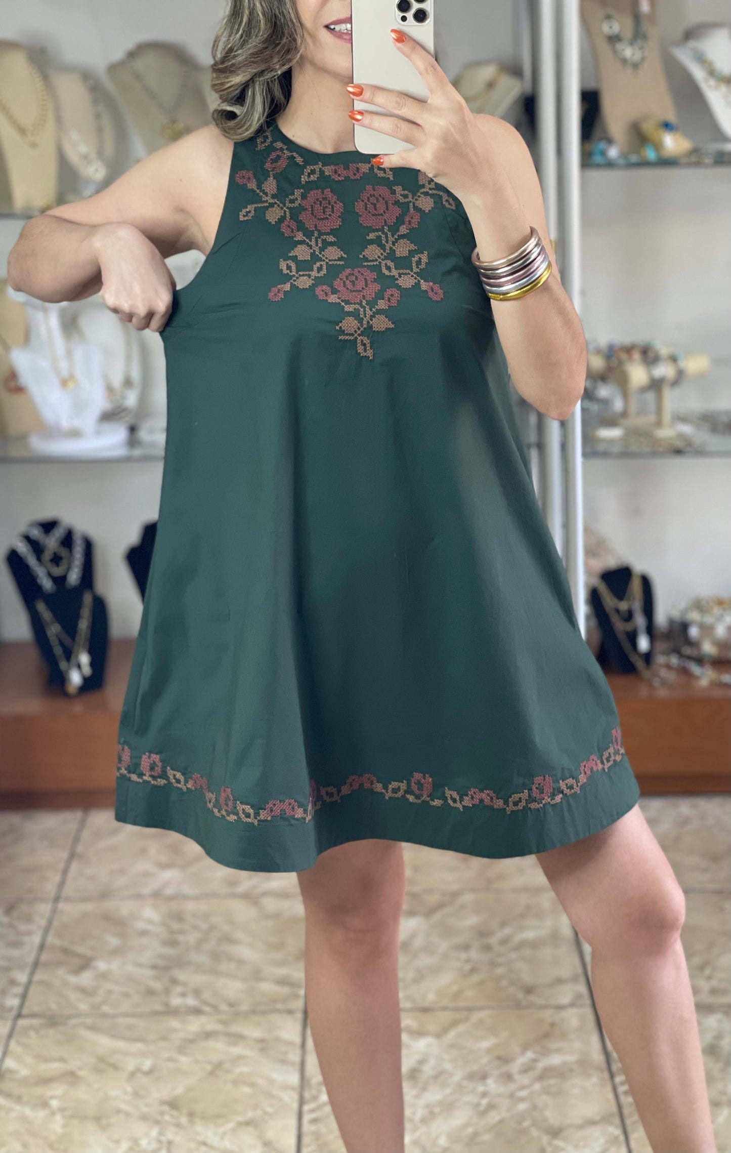 Hunter Green Sleeveless Mini Dress