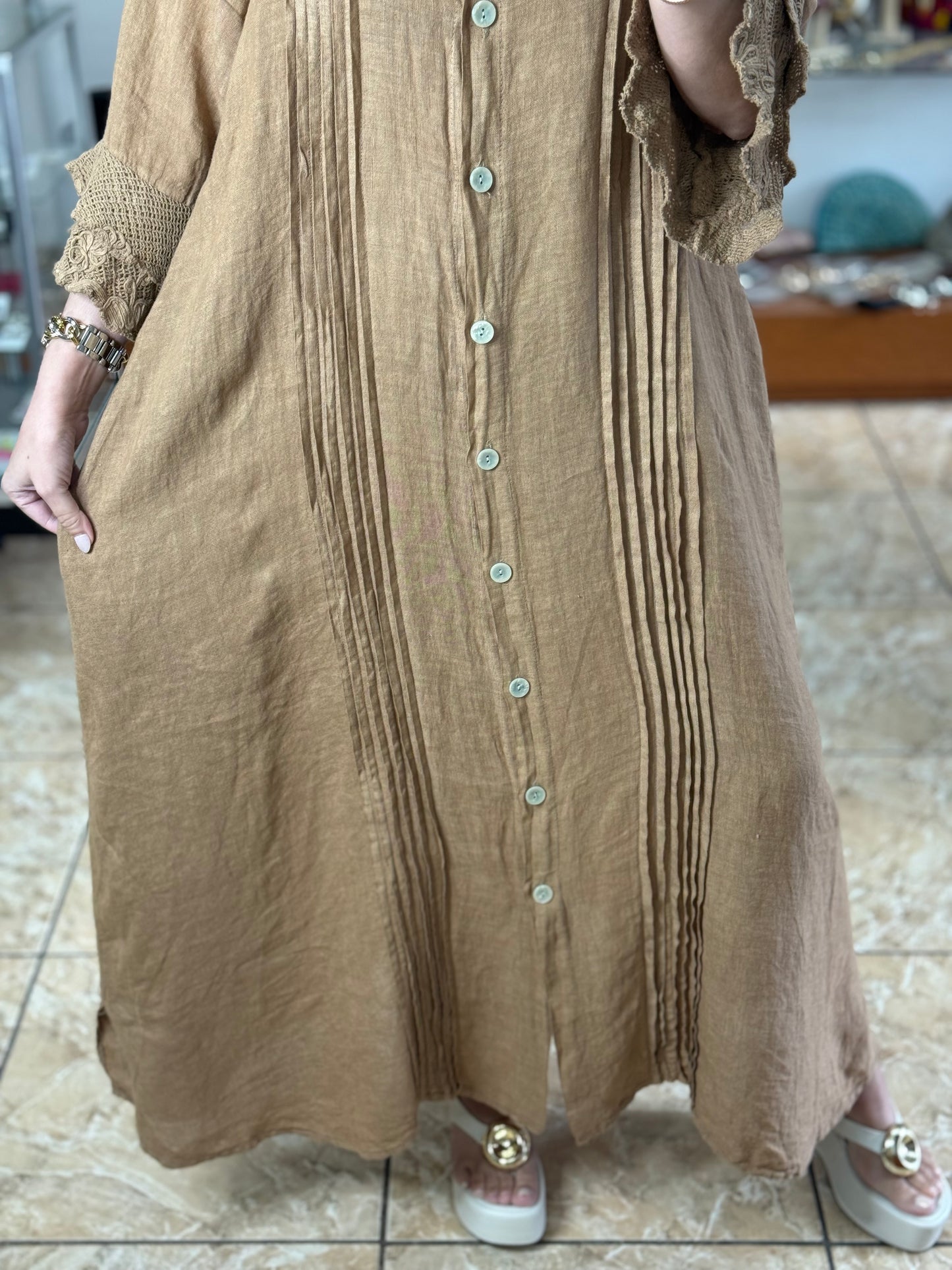 Camelia OS Linen Maxi Dress (NO RETURNS OR EXCHANGE)