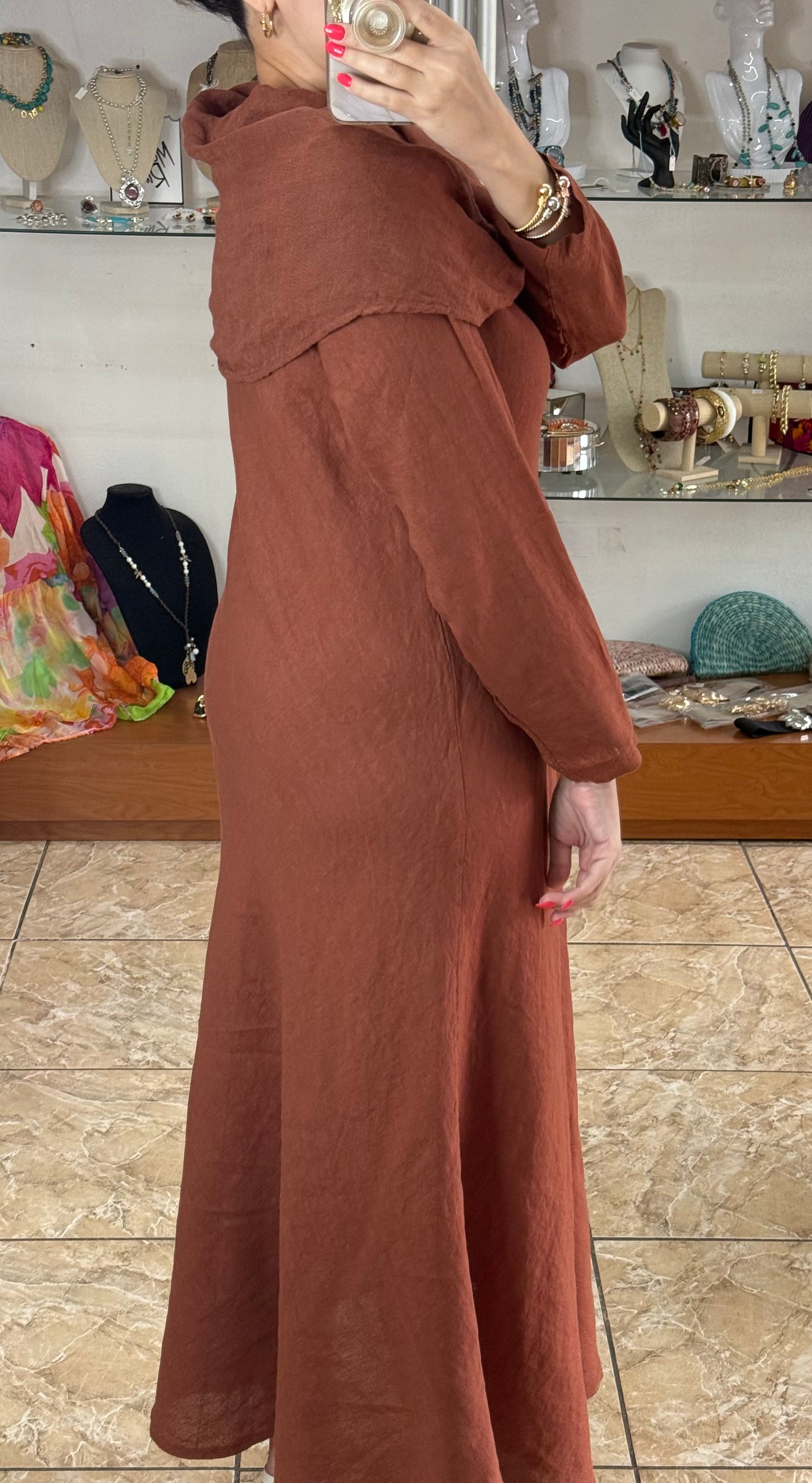 Marena OS Maxi Linen Dress (NO RETURNS OR EXCHANGE)