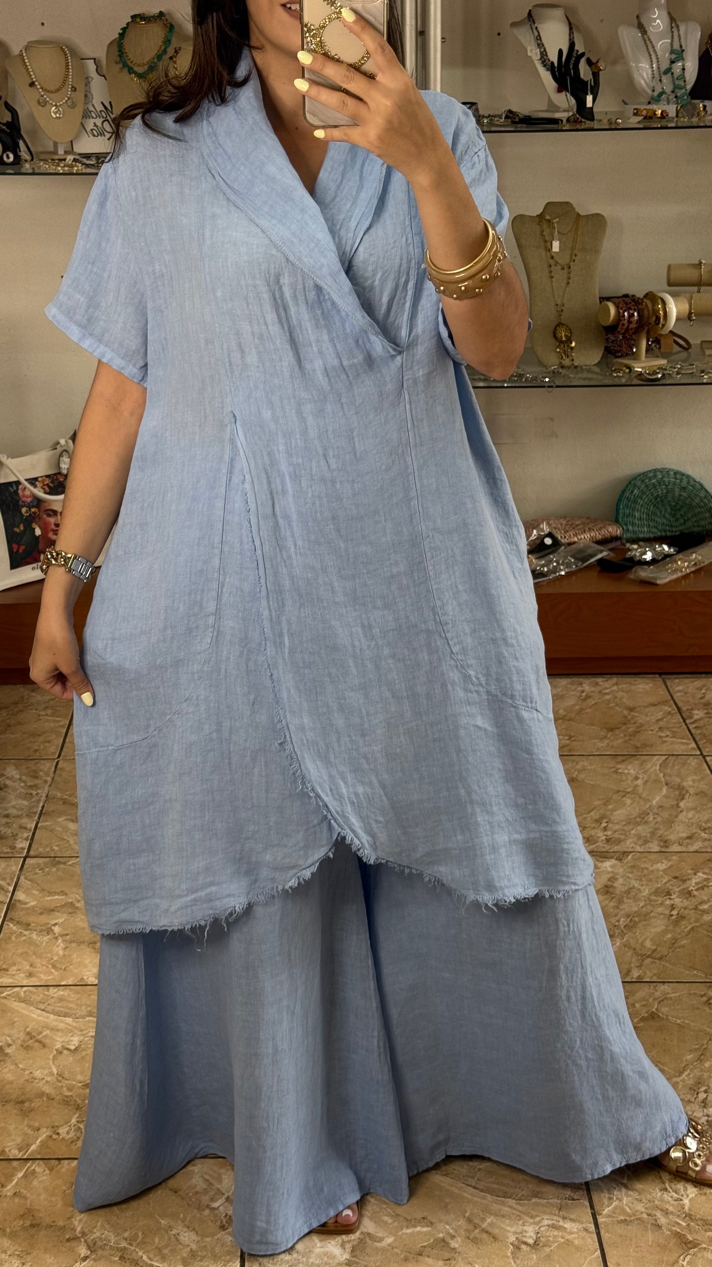 Long Top & Pant OS Linen Set (NO RETURNS OR EXCHANGE)