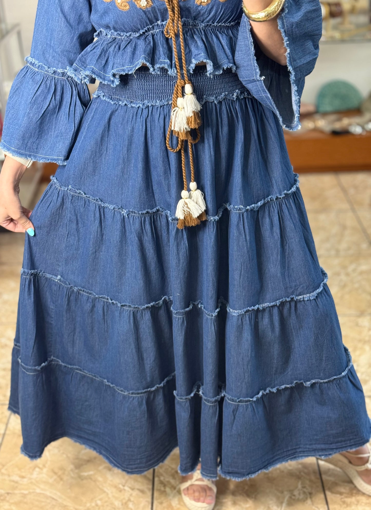 OS Denim Crop Top and Skirt Set (NO RETURNS OR EXCHANGE)