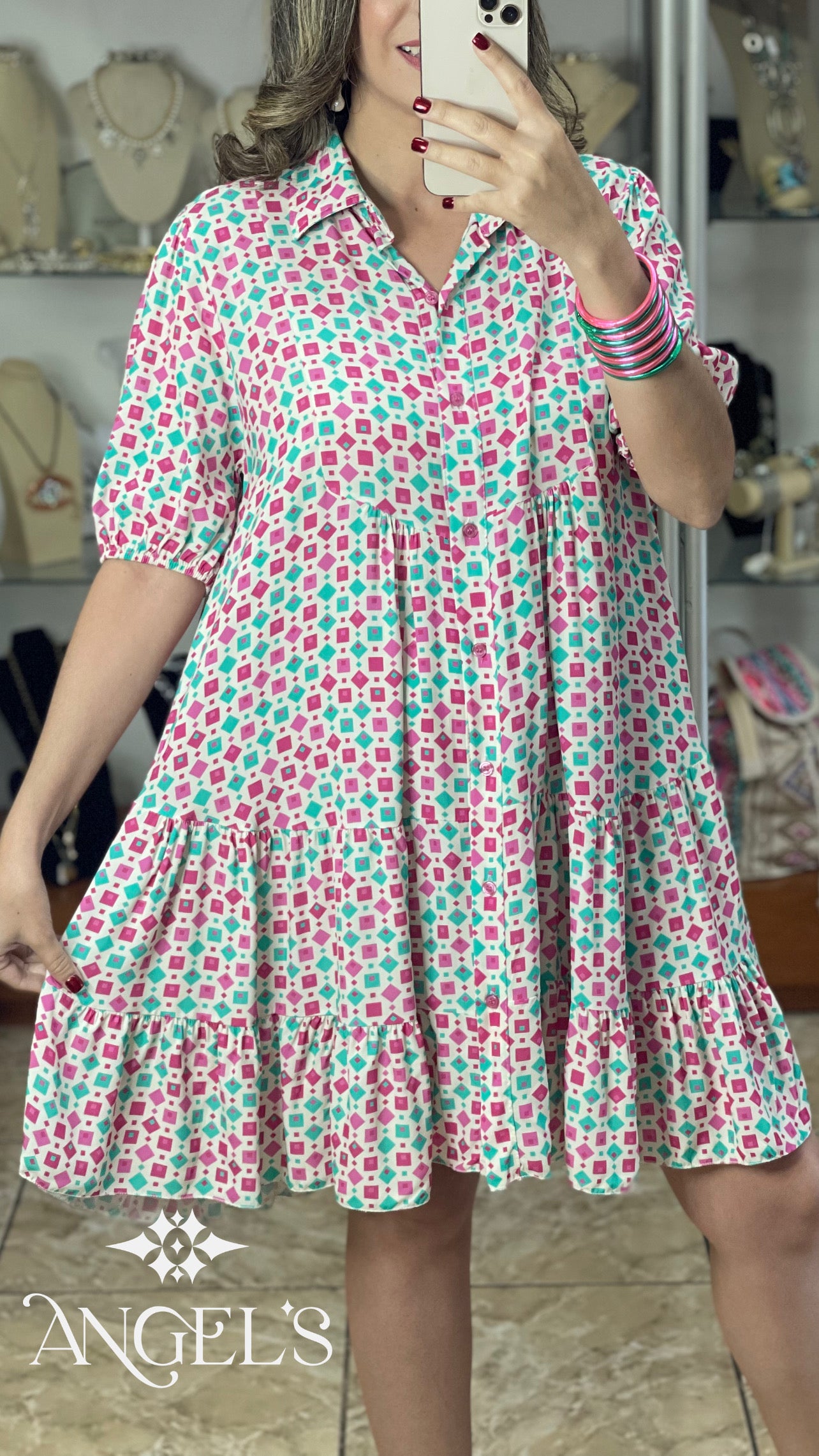 Little Squares Button Down OS Dress