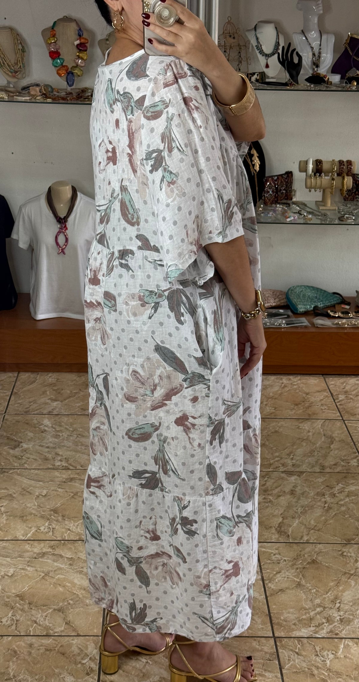 OS Floral/Polkadots Linen Dress (NO RETURNS OR EXCHANGE)