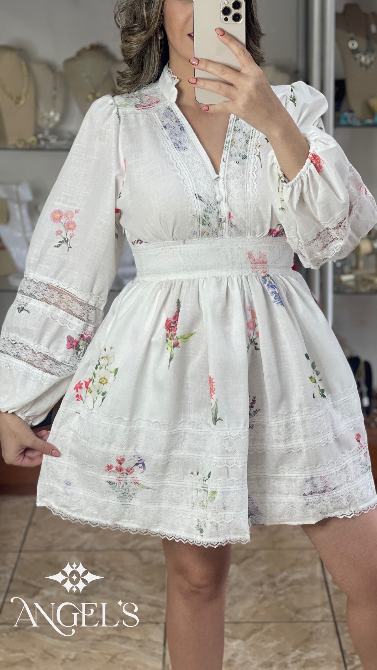 Long Sleeves Floral Mini Dress