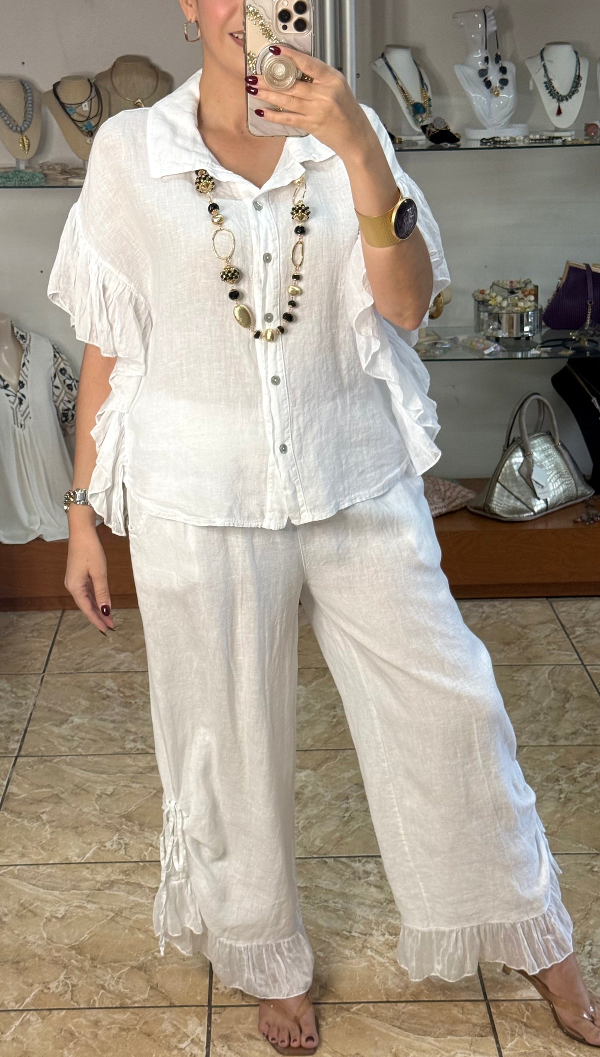 OS Linen Ruffle Top & Pant Set (NO RETURNS OR EXCHANGE)