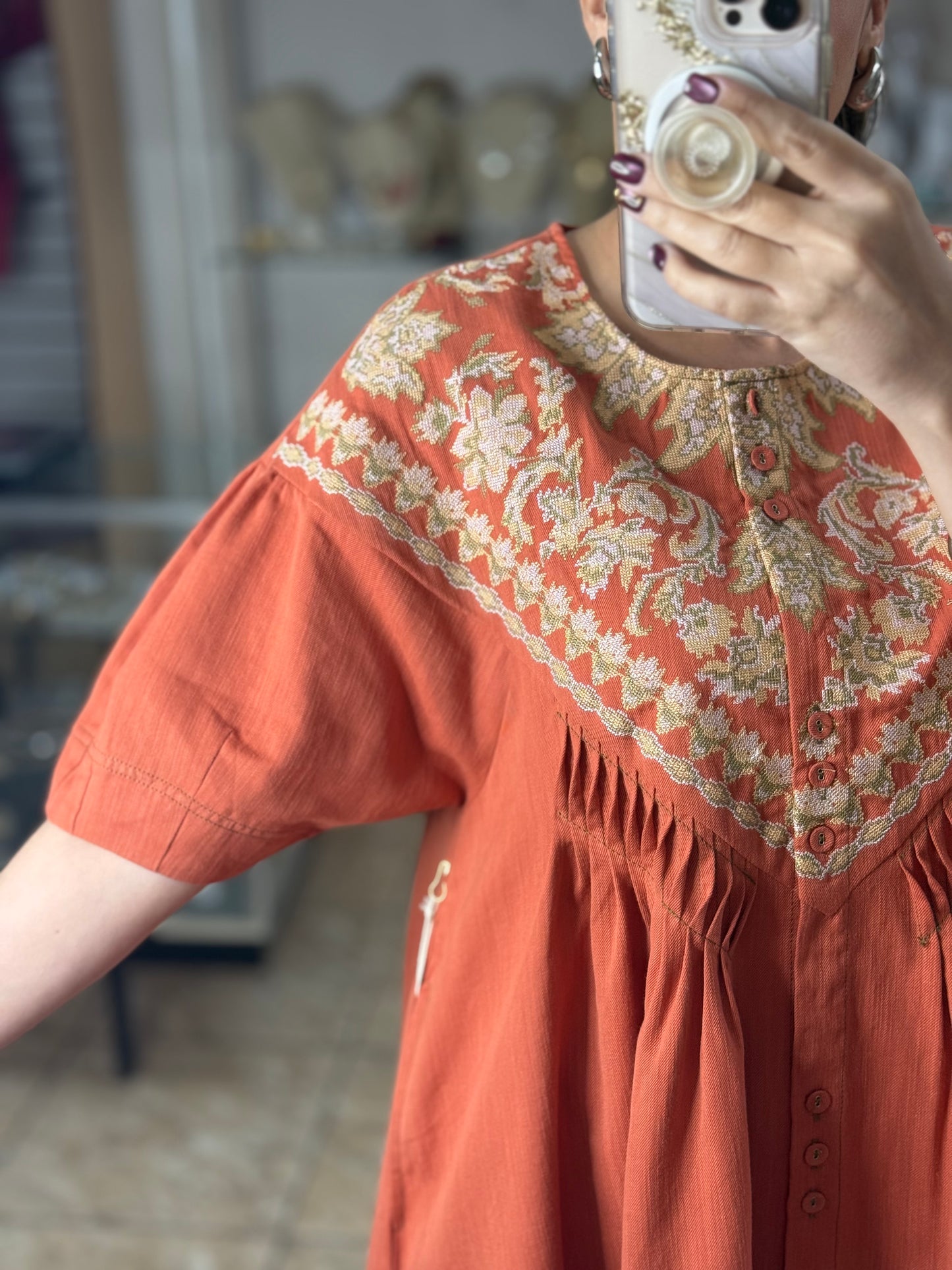 Burnt Orange Linen Blend Tunic Dress