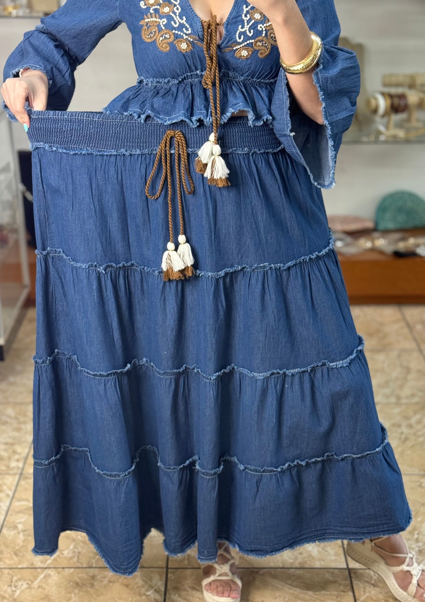 OS Denim Crop Top and Skirt Set (NO RETURNS OR EXCHANGE)