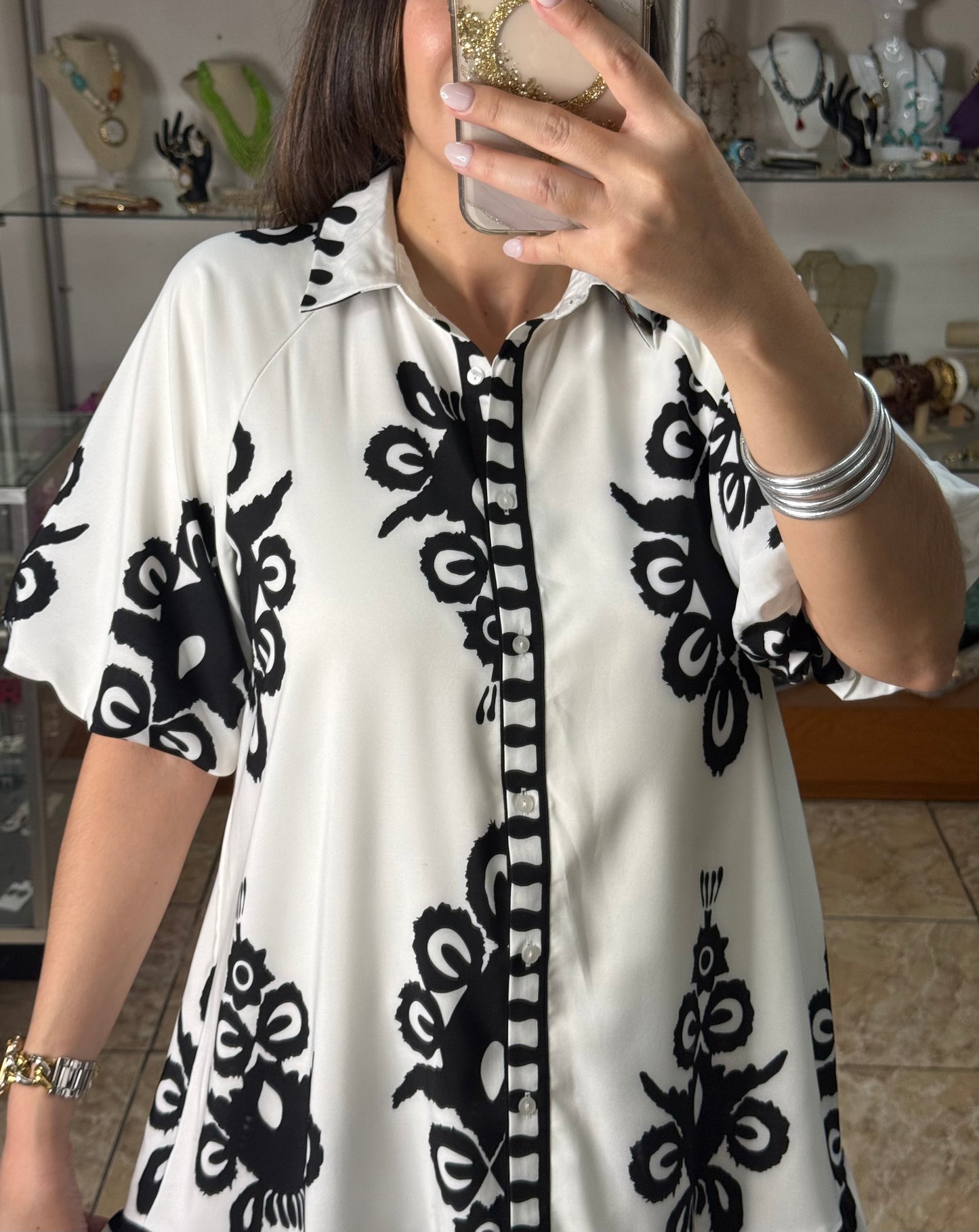 Off White/Black Mini Dress