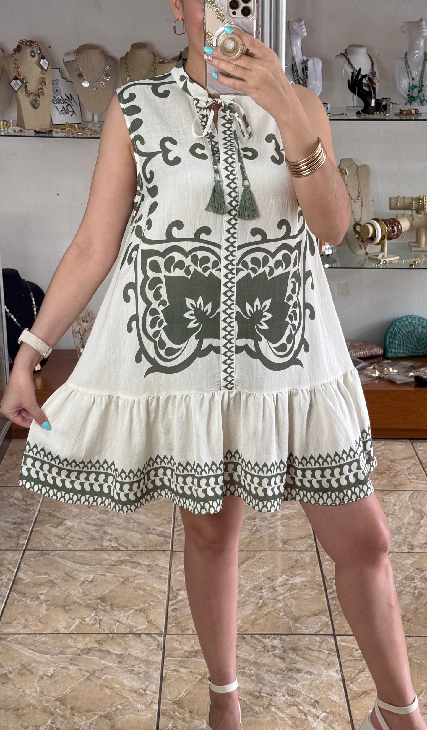 Sage Sleeveless Mini Dress