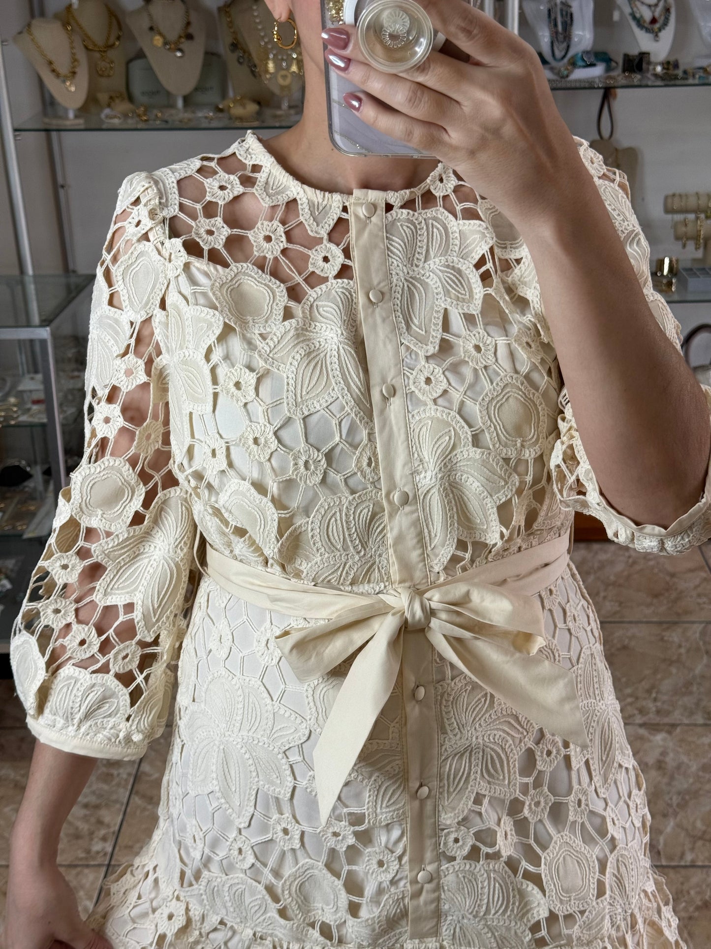 Cream Classic Lace Dress