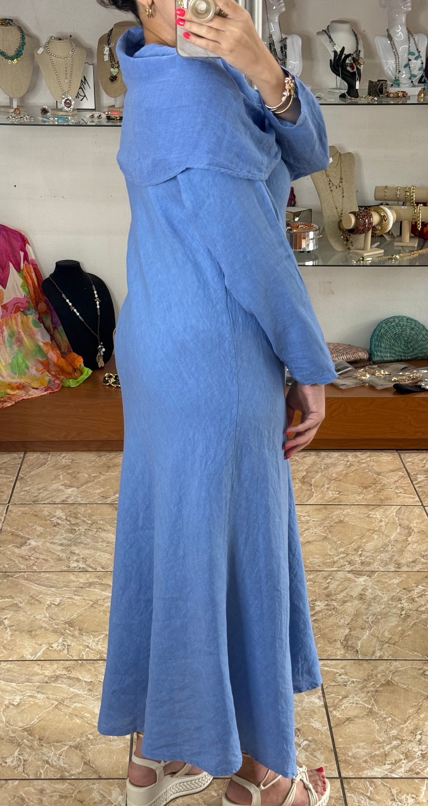 Marena OS Maxi Linen Dress (NO RETURNS OR EXCHANGE)