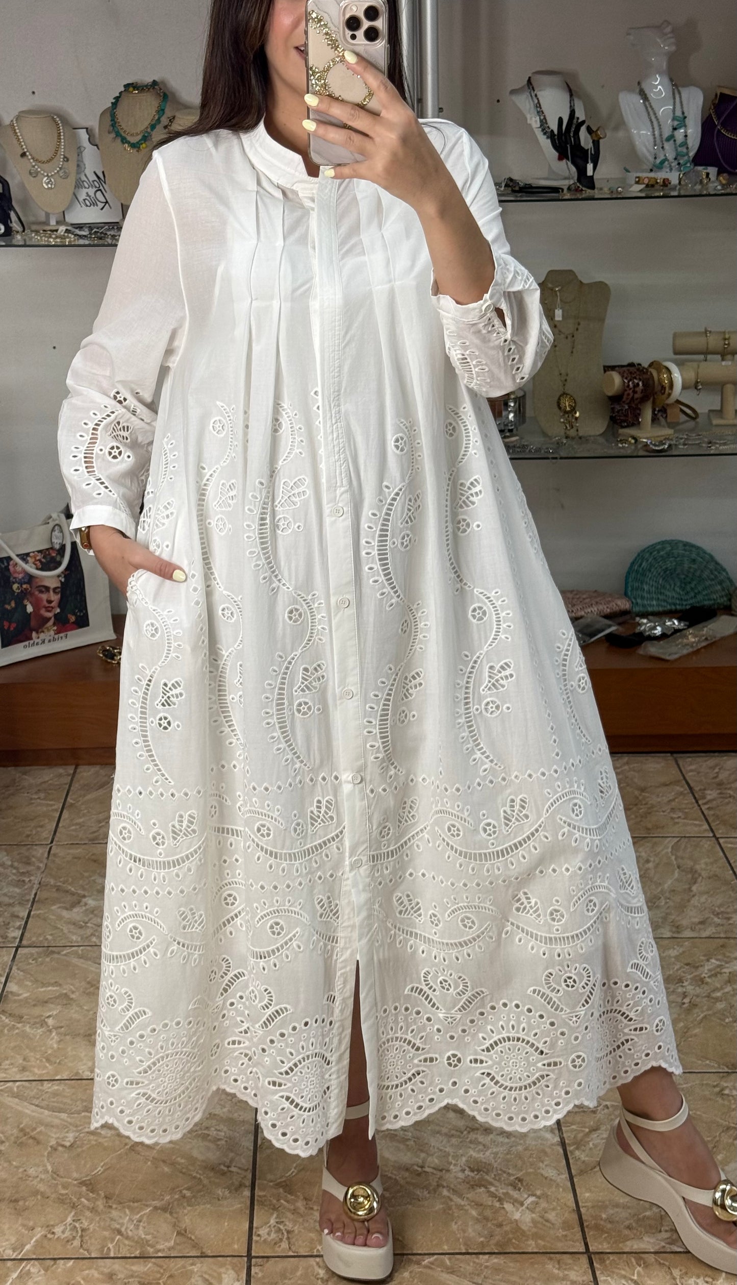 Long Sleeves Embroidered OS Maxi Dress (NO RETURNS OR EXCHANGE)
