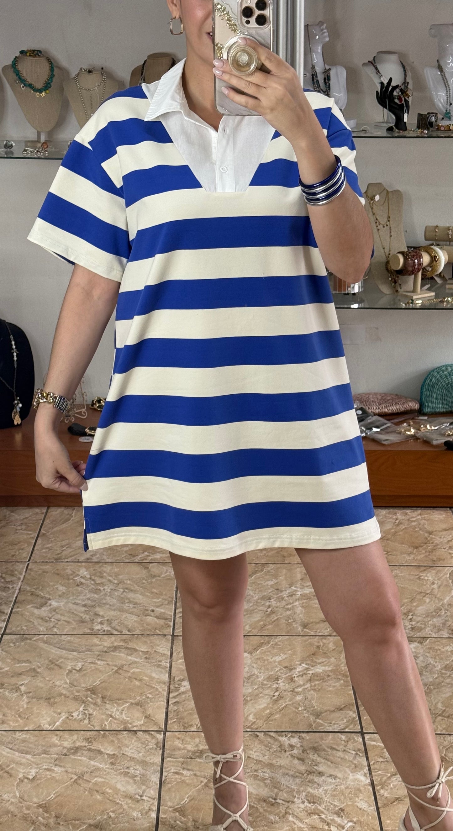 Preppy Striped Polo Mini Dress