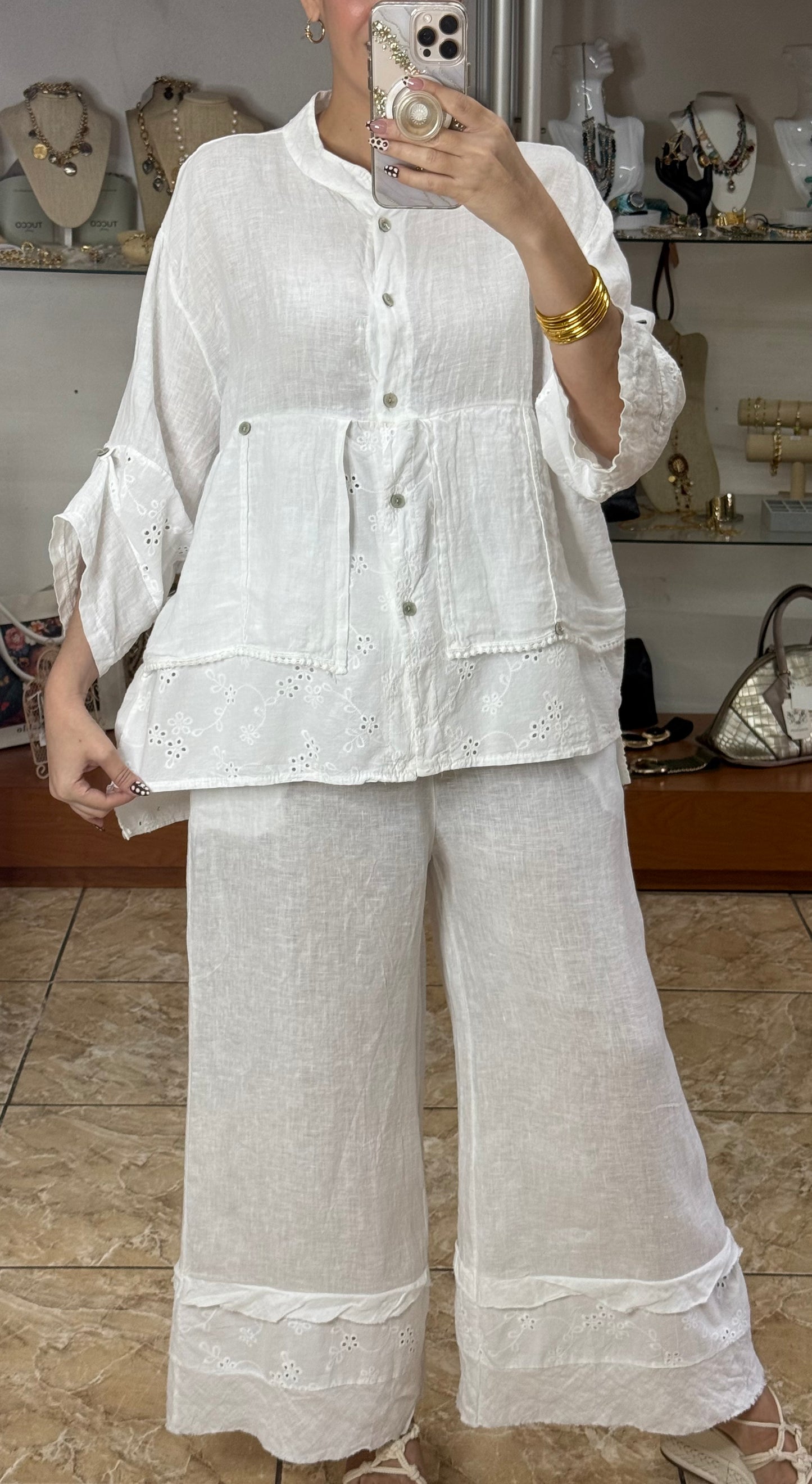 Linen/Eyelet OS Pant Set (FINAL SALE)