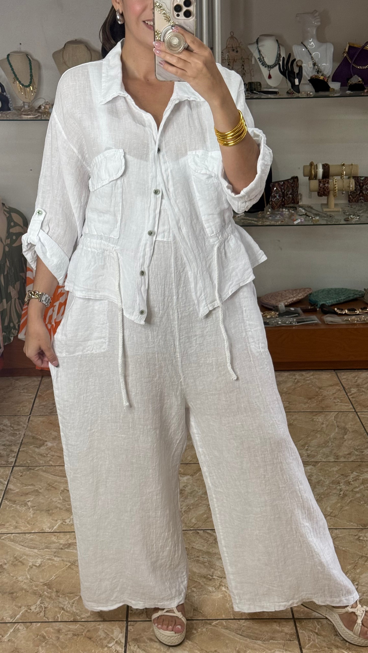 OS Linen Top & Jumpsuit Set (NO RETURNS OR EXCHANGE)