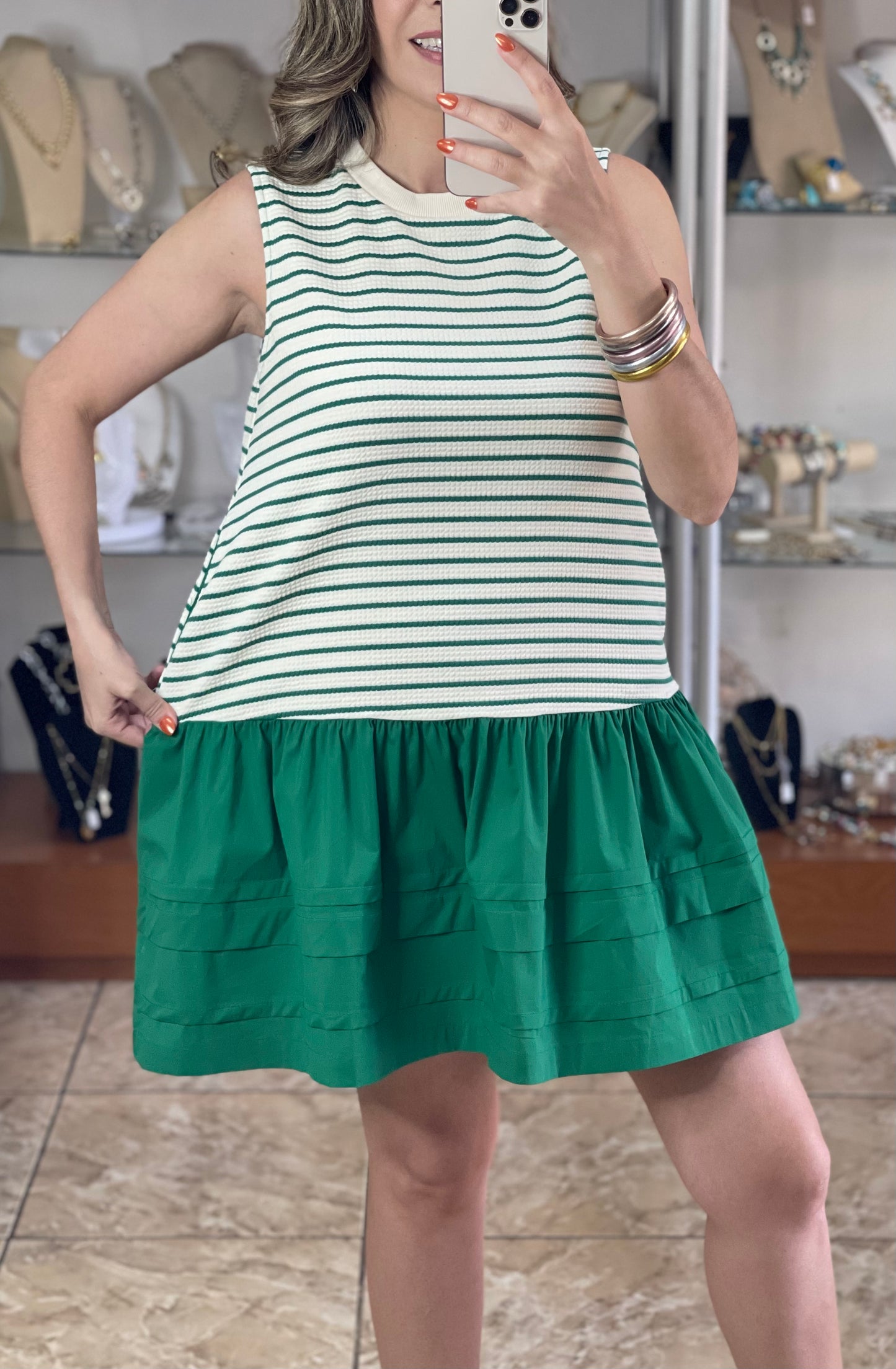 Green Stripes Mini Dress