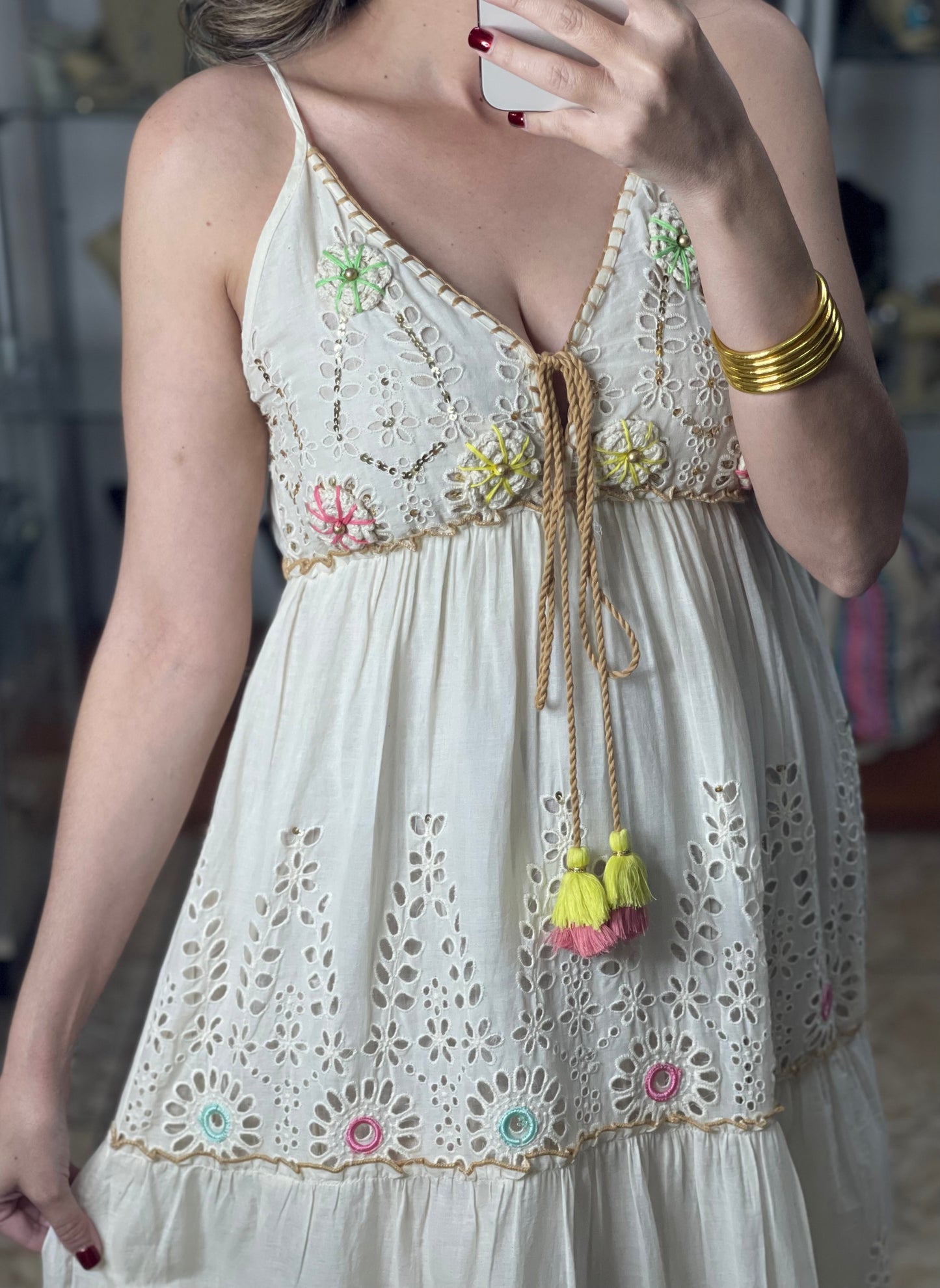 Cream Boho Maxi with Eyelet Details