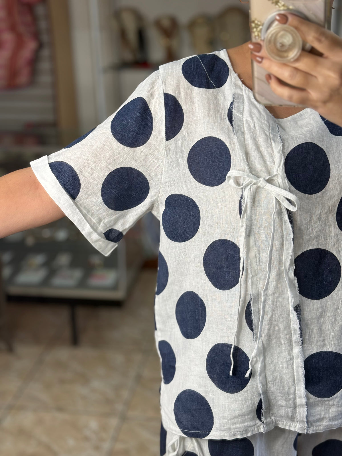 Polka Dots and Ribbons OS Linen Set (NO RETURNS OR EXCHANGE)