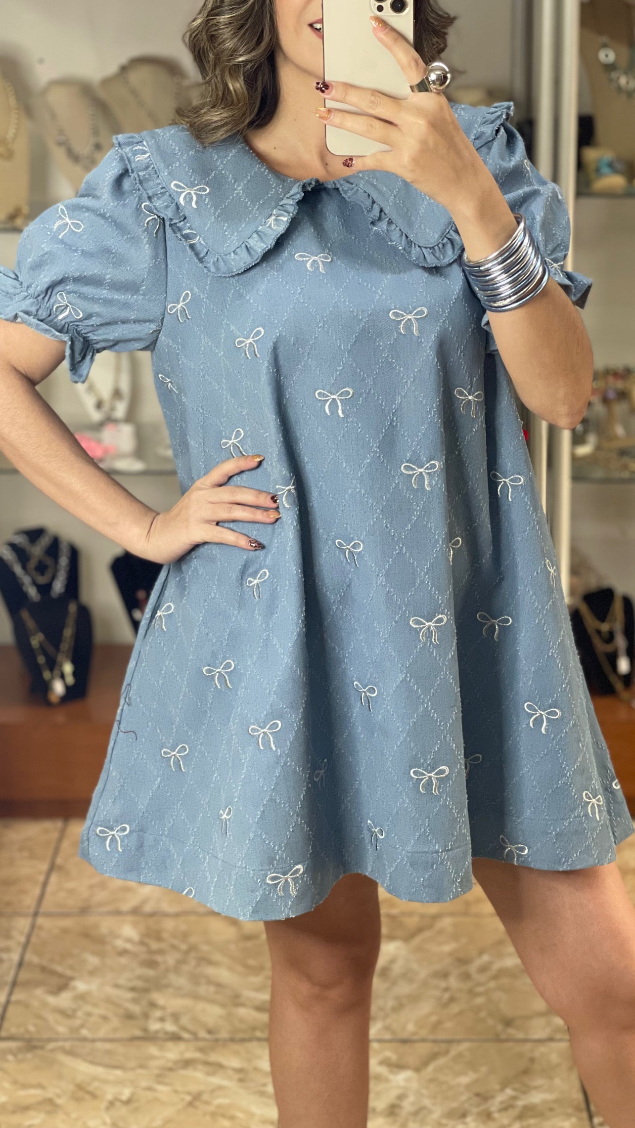 Embroidered Ribbons Denim Dress