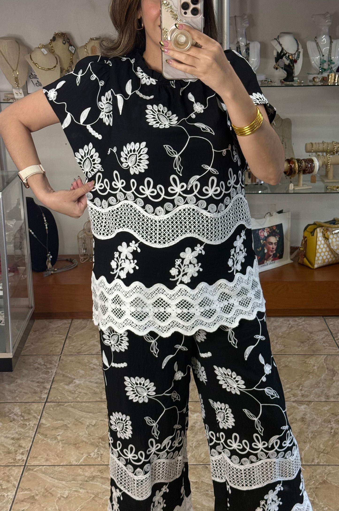 Black/White Embroidered Set