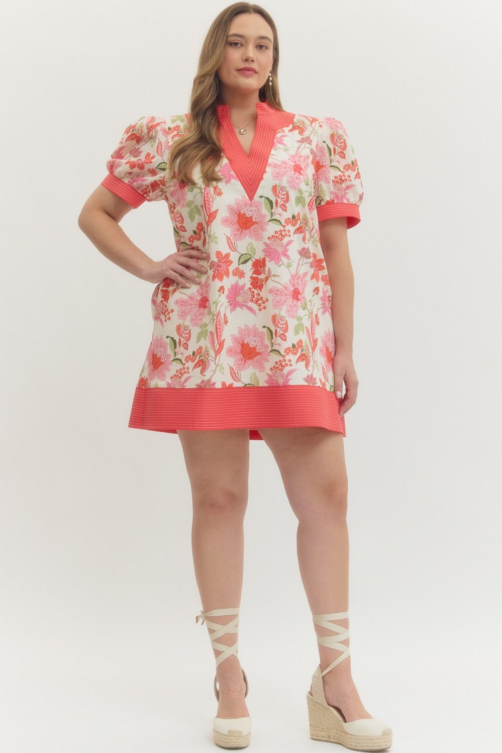 Puff Sleeve Floral Mini Dress (PLUS)