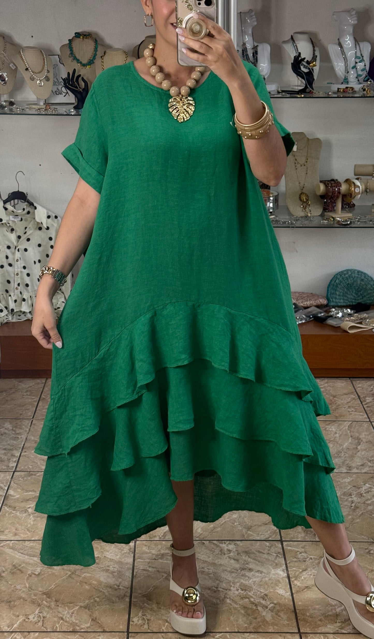 OS Ruffle Tiered Linen Midi Dress (NO RETURNS OR EXCHANGE)