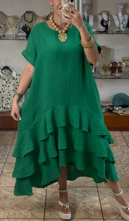 OS Ruffle Tiered Linen Midi Dress (NO RETURNS OR EXCHANGE)