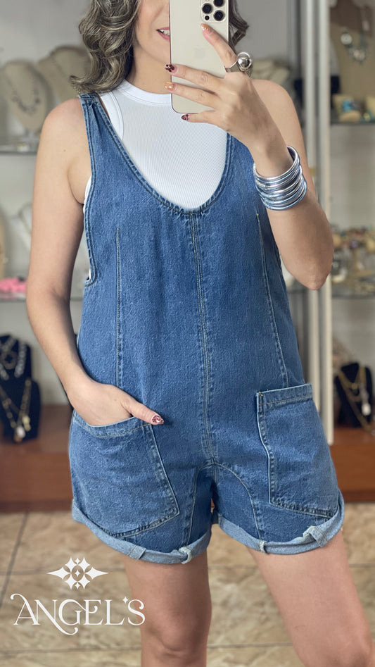 Mineral Washed Denim Romper