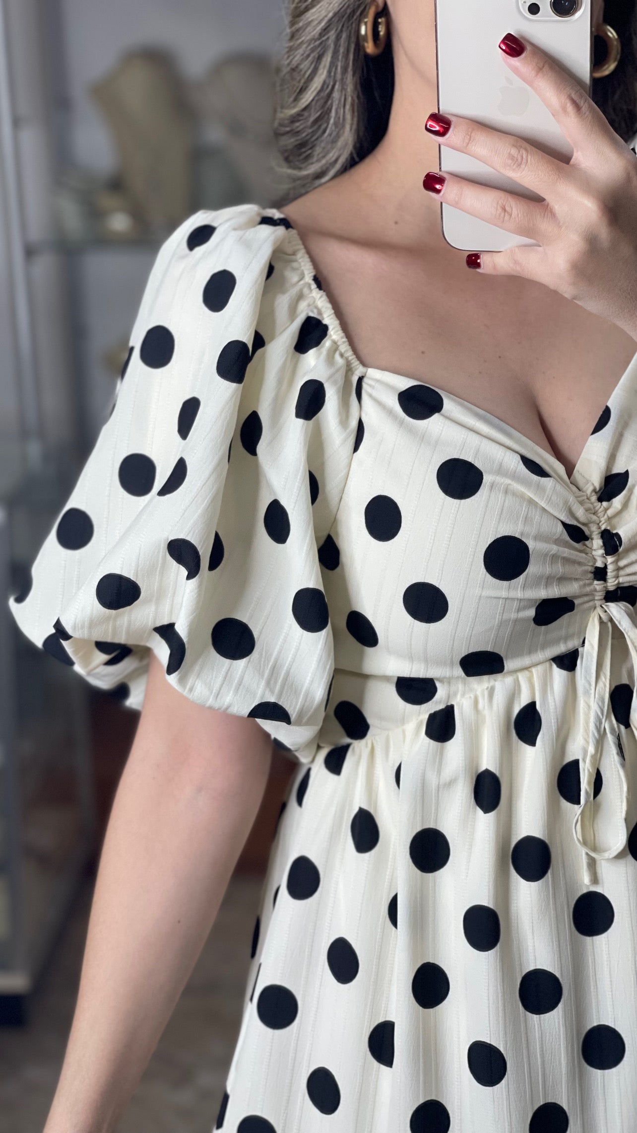 Polka Bubble Sleeve Maxi Dress