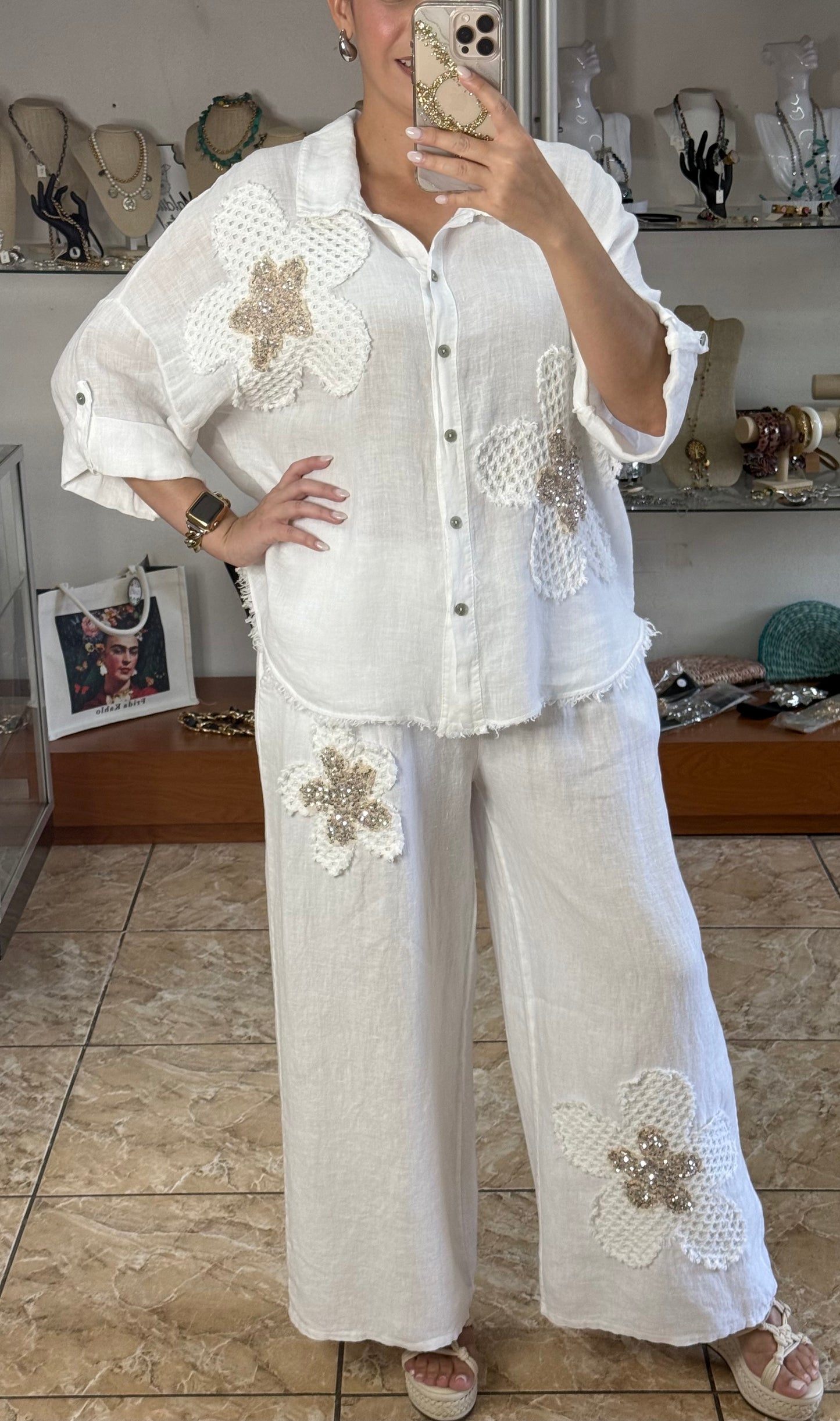 Sequins Flowers OS Top & Pant Set (NO RETURNS OR EXCHANGE)