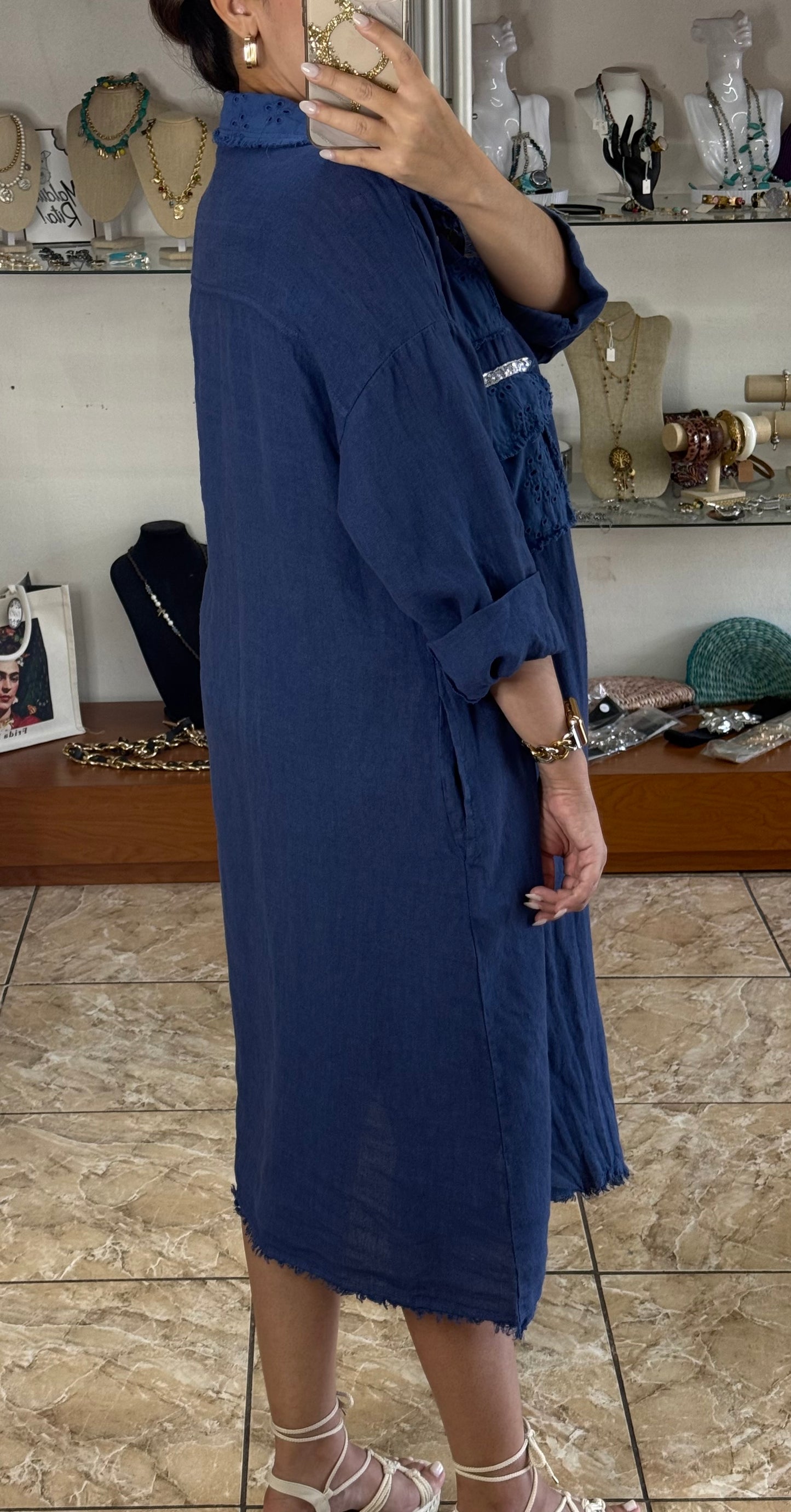 Long Sleeves OS Linen Midi Dress (NO RETURNS OR EXCHANGE)