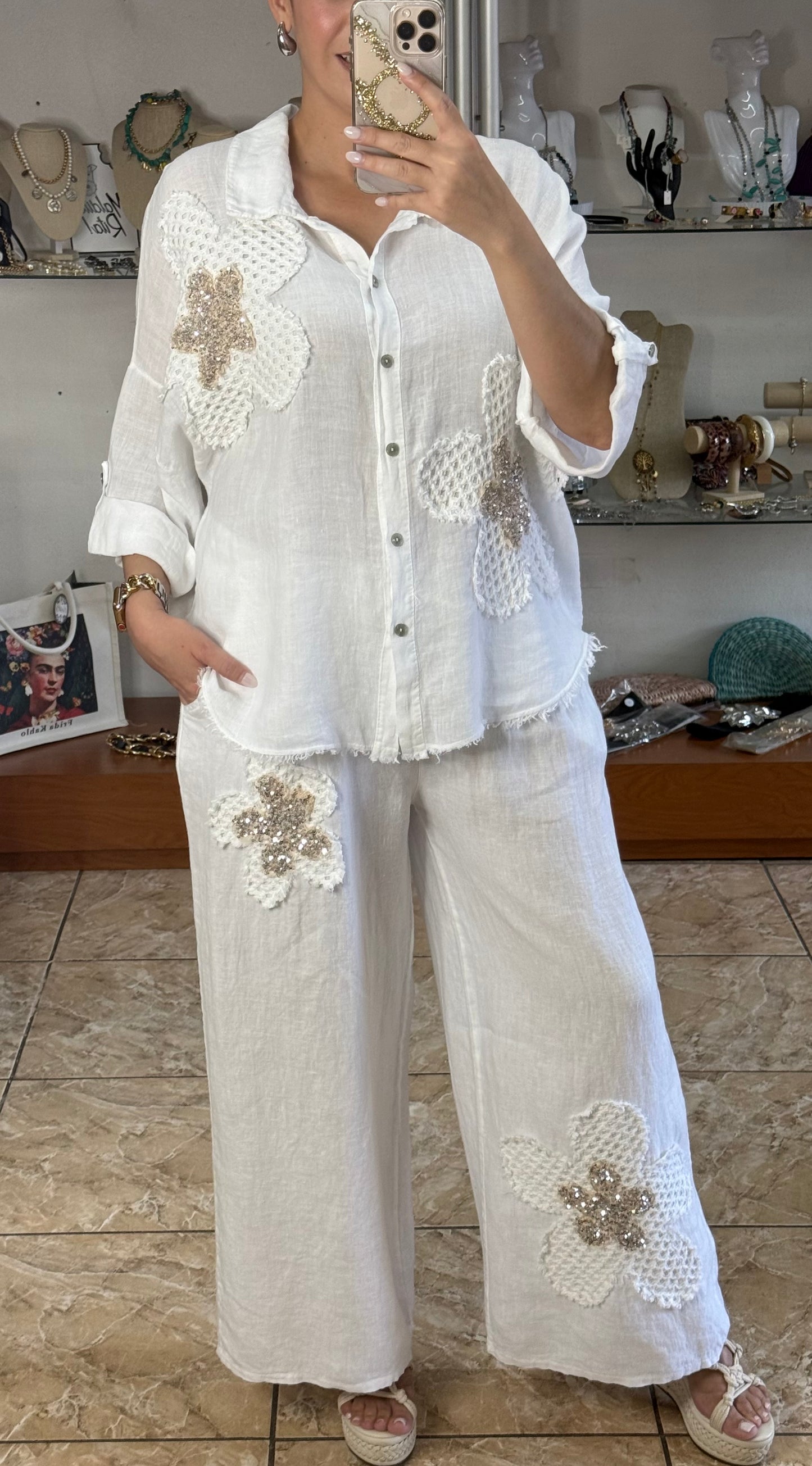 Sequins Flowers OS Top & Pant Set (NO RETURNS OR EXCHANGE)