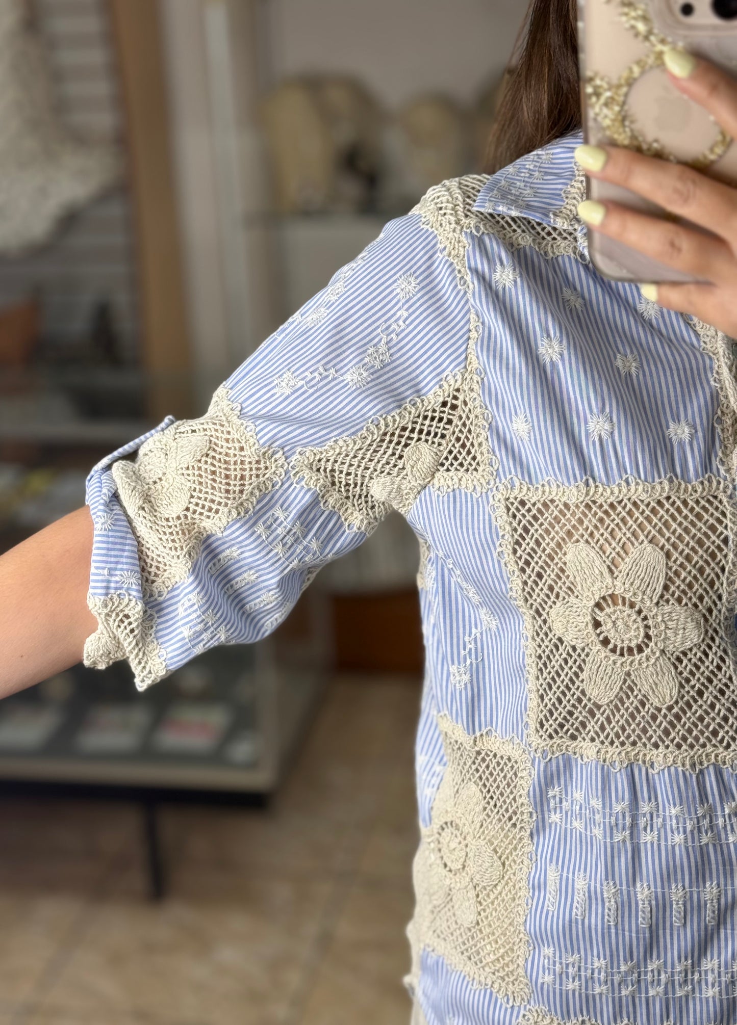OS Striped Crochet/Embroidered Top (NO RETURNS OR EXCHANGE)