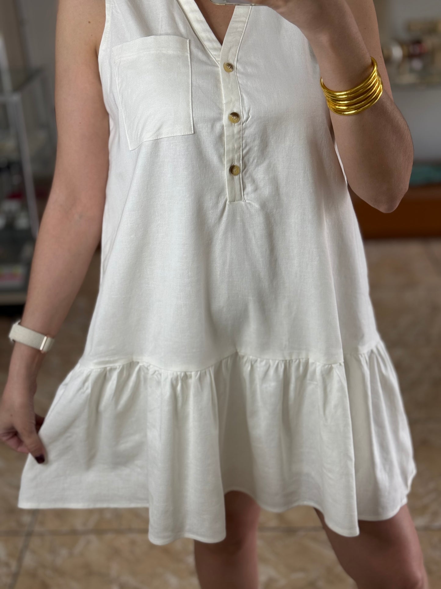 Off White Sleeveless Casual Dress