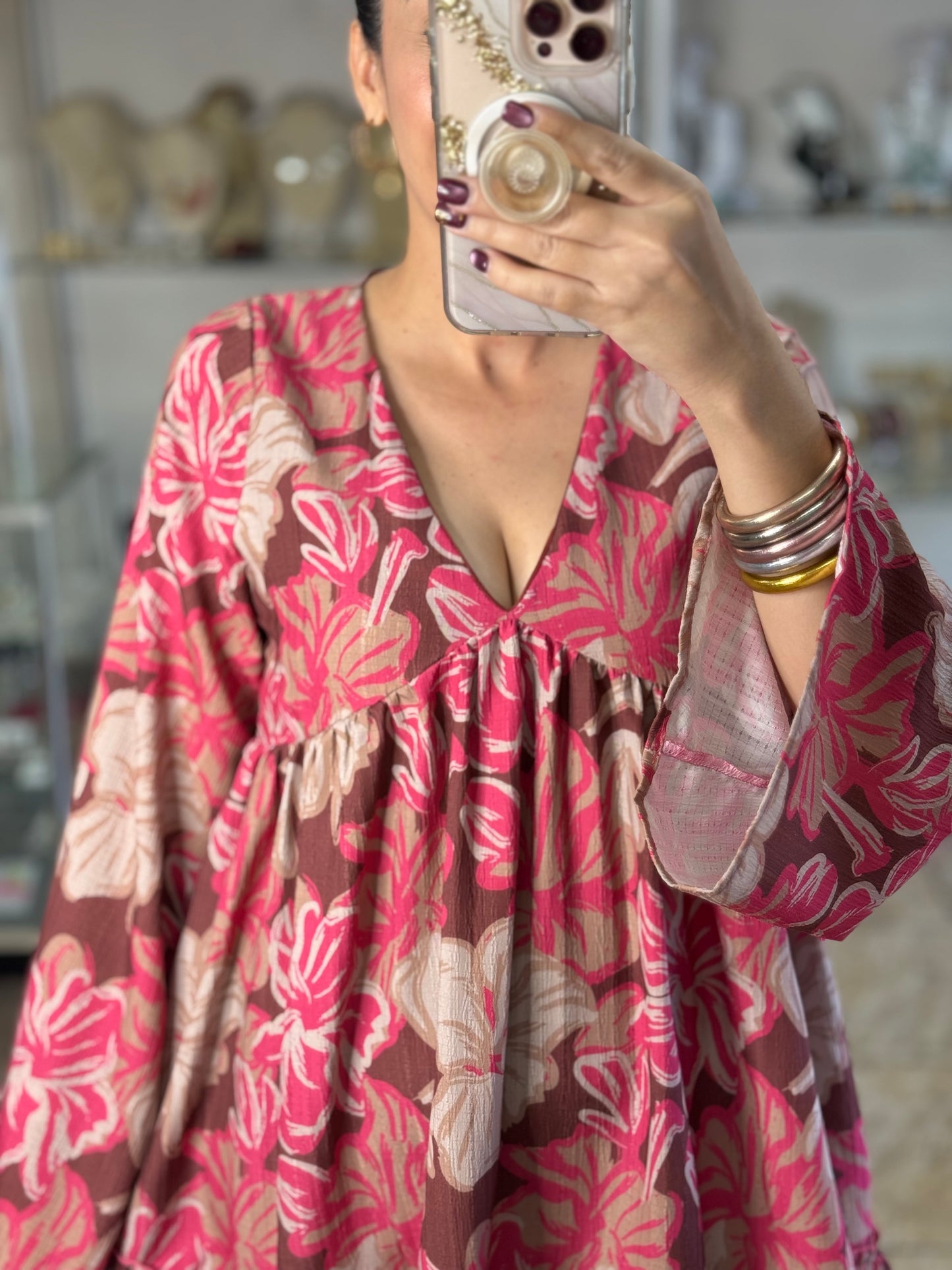 Long Sleeves Floral Mini Dress