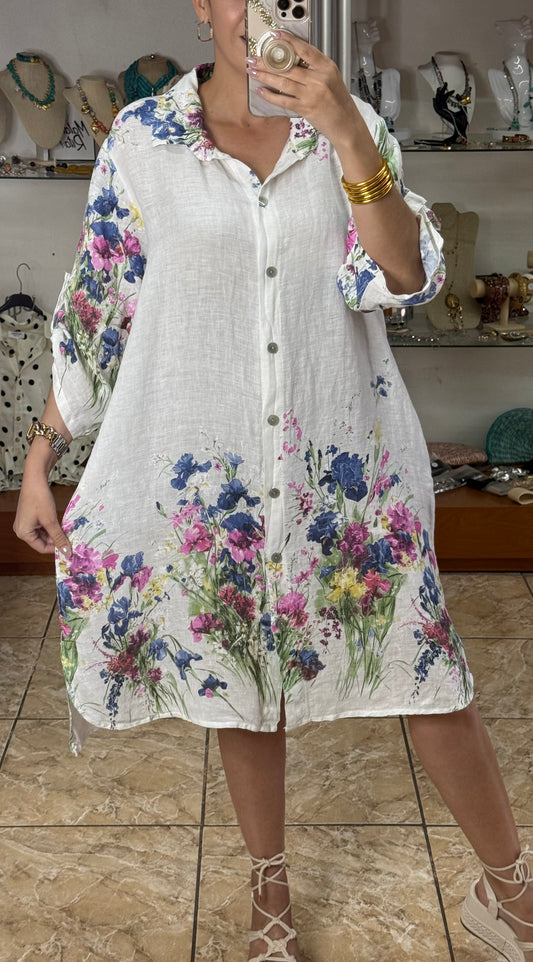 Floral OS Short Linen Dress (NO RETURNS OR EXCHANGE)