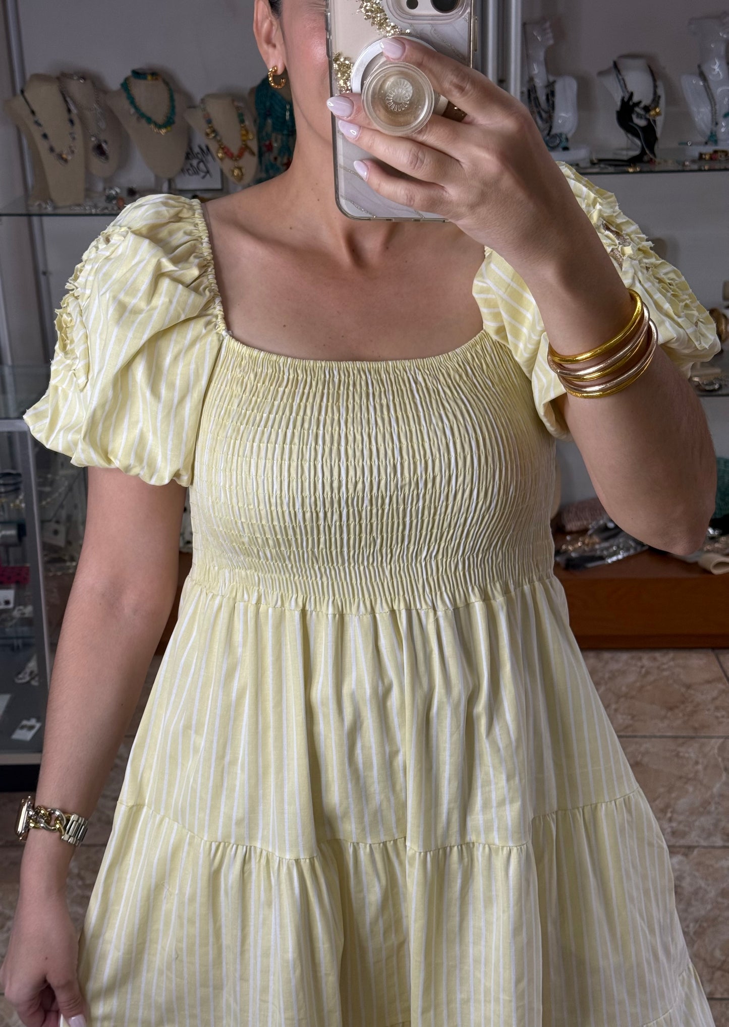 Puff Sleeves Striped OS Maxi Dress (NO RETURNS OR EXCHANGE)