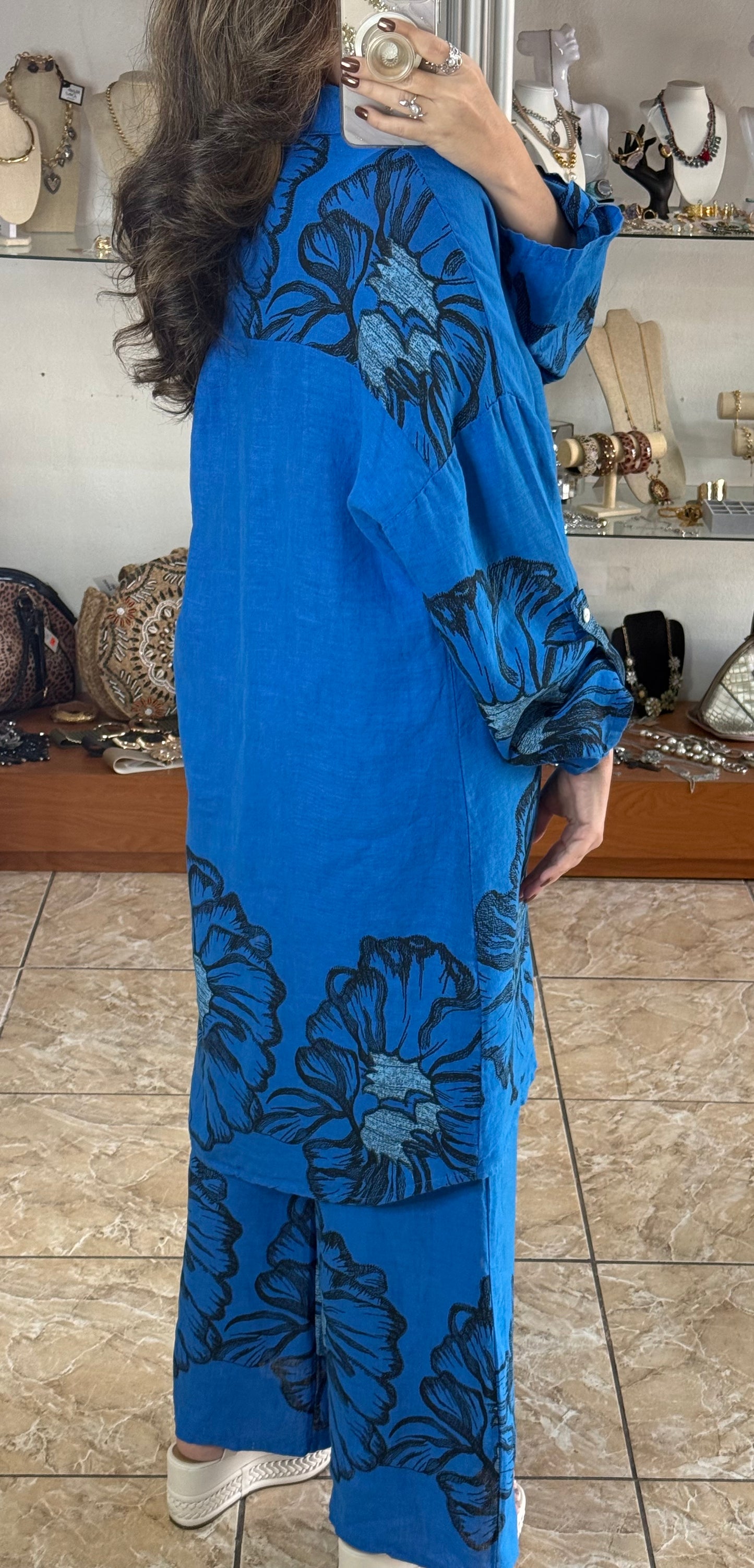Blue Floral OS Linen Set (FINAL SALE)