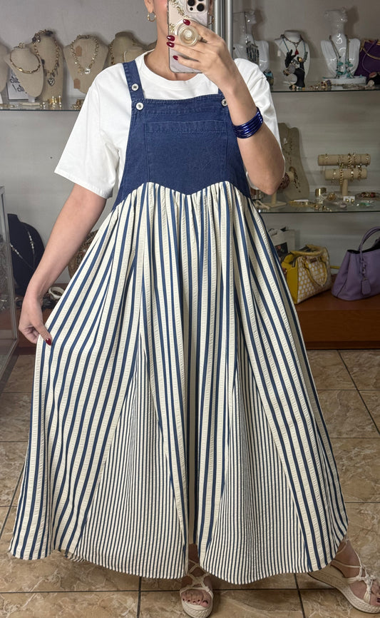 Stripes Denim Overall Dress (Top Not Included)